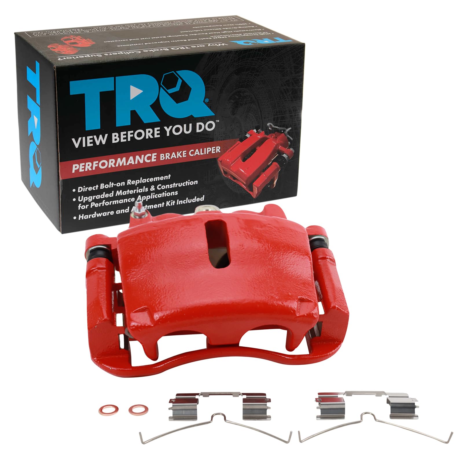 TRQ Front Left Brake Caliper w/Bracket Performance Red Drivers Side