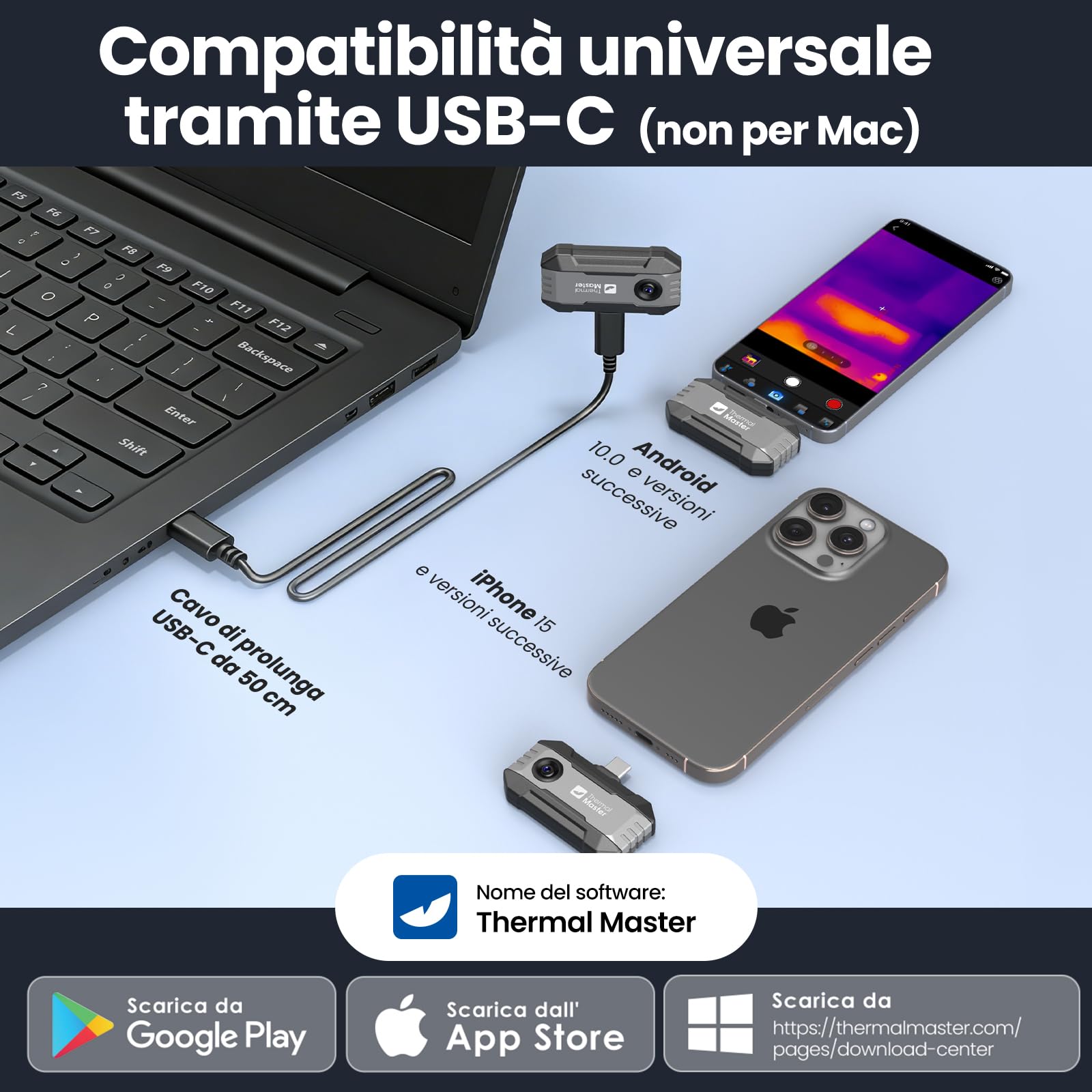 P1 Termocamera per Smartphone USB-C (Android & iOS), 320×240 X³ Super IR Risoluzione, -20°C a 600°C, 15x Zoom, 25Hz Infrarossi per Ispezione Casa & Elettricità