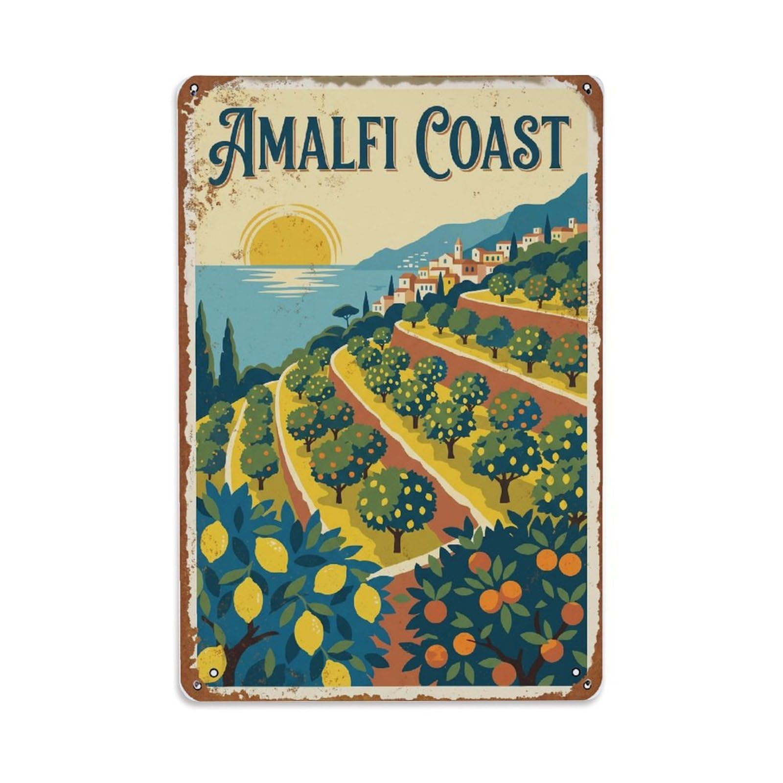 Vintage Travel Orchard Italy Hillside Metal Tin Sign Plaque Wall Decor for Cafe, Club Bar, Office, Home Garden Metal Poster 8x12Inch