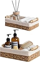 StorageWorks Set of 2 Wicker Bathroom Baskets - Round Paper Rope Organizers with Wooden Handles for Countertop, Toilet Paper Storage