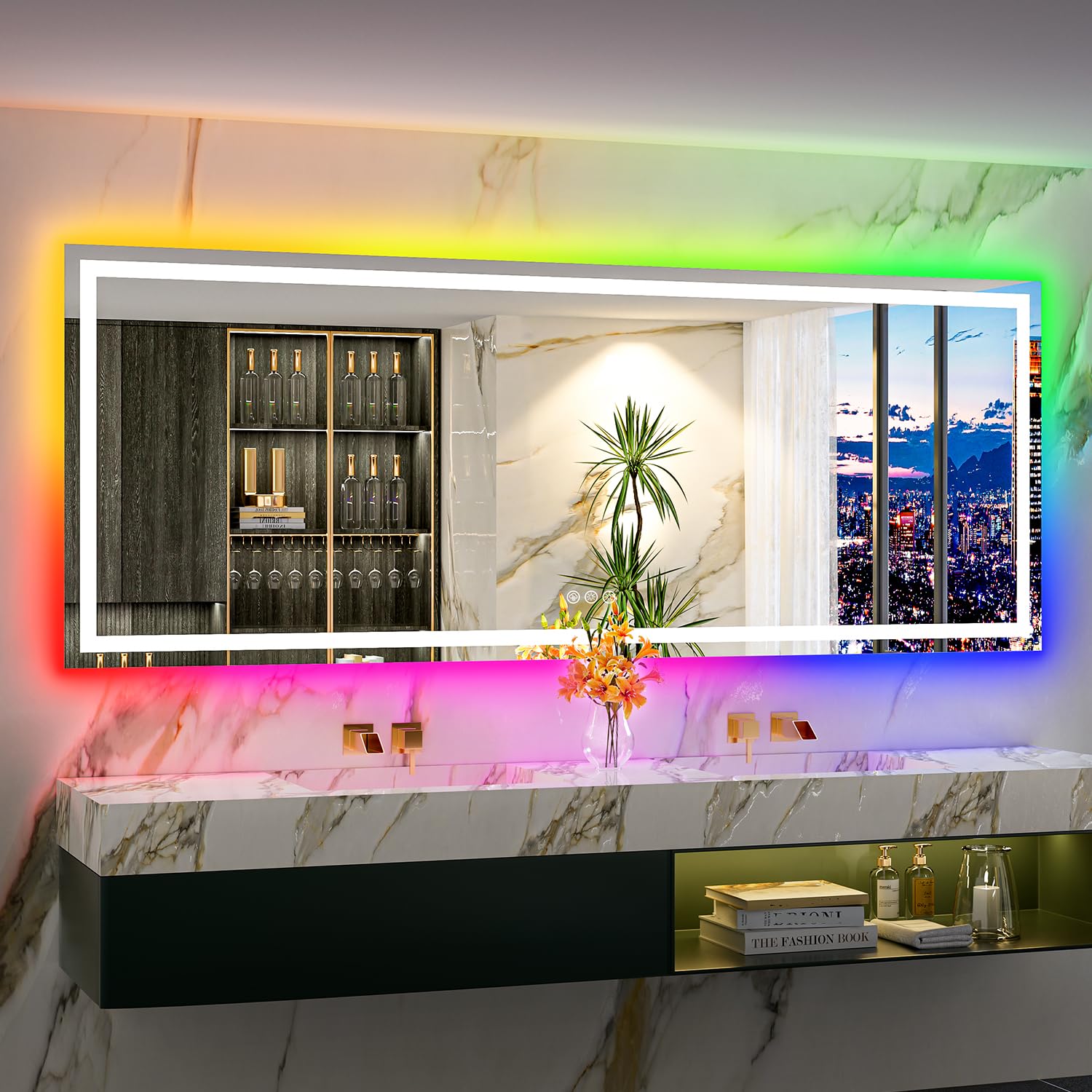 96x36 LED Bathroom Mirror with Lights, RGB Backlit Lighted Mirror