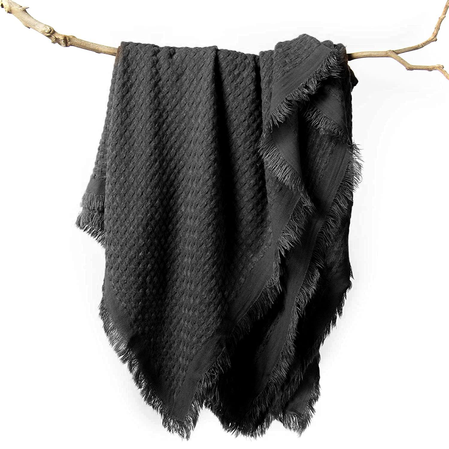 lifein Fall Black Throw Blanket for Couch-Soft Boho Knit Throw Blanket,Cozy Farmhouse Waffle Knitted Small Lightweight Blankets&Throws for Bed,Chair,Sofa,Home Decor,Gift,Woman(Black/Dark,50 * 60in)