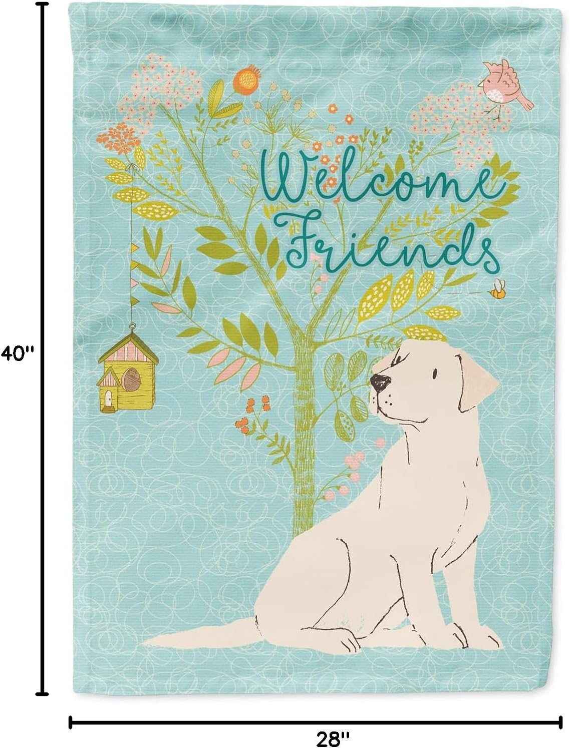 Caroline's Treasures BB7596CHF Welcome Friends Yellow Labrador Retriever House Flag Large Porch Sleeve Pole Decorative Outside Yard Banner Artwork Wall Hanging, Polyester, House Size, Multicolor