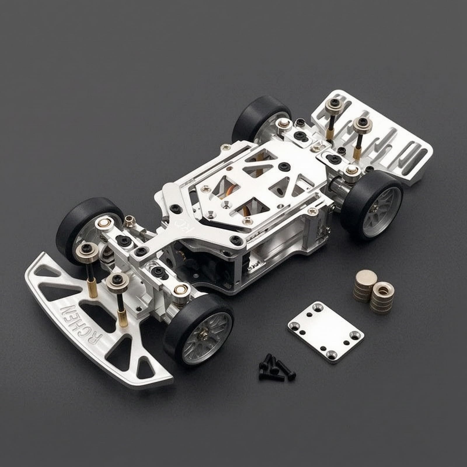Miniature Vehicle Telaio in Alluminio per Veicolo Radiocomandato Chassis Regolabile con Passo Regolabile Differenziale Integrato Servo a Tre Fili, color to 2