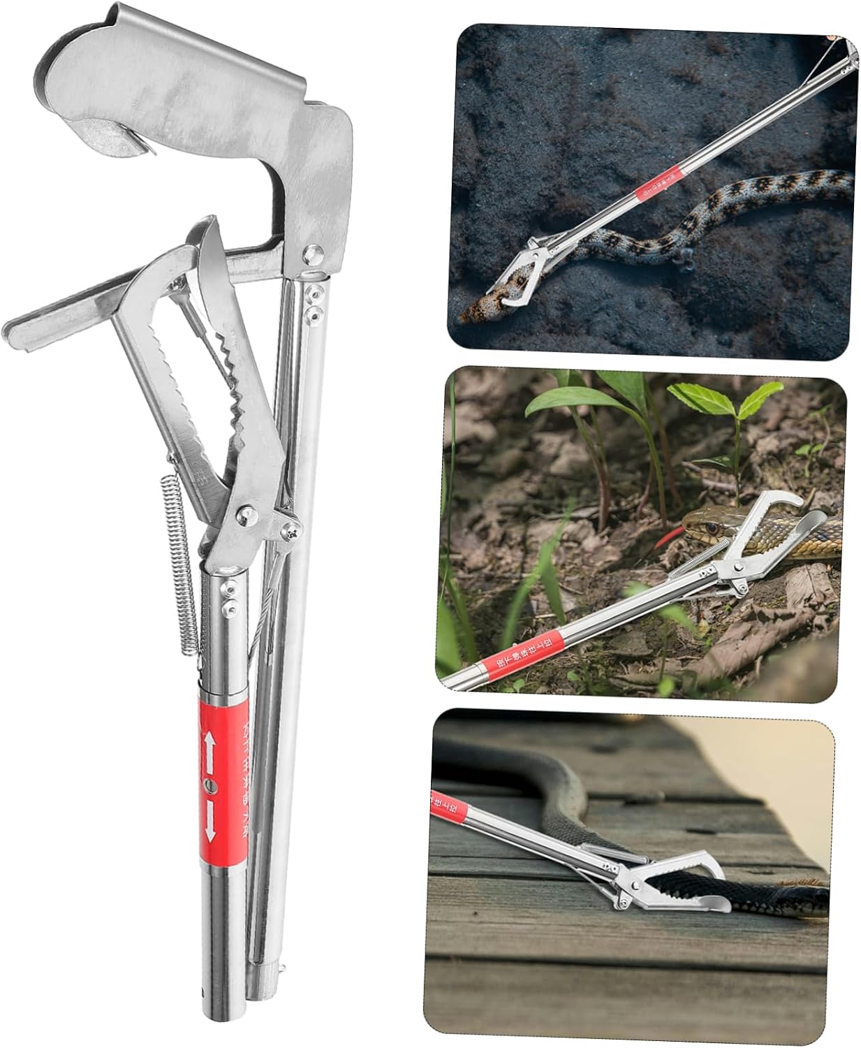 Snake Tong Grabber Wide Jaw Stainless Steel Clamp for Crab Lobster Eel Nonslip Handle