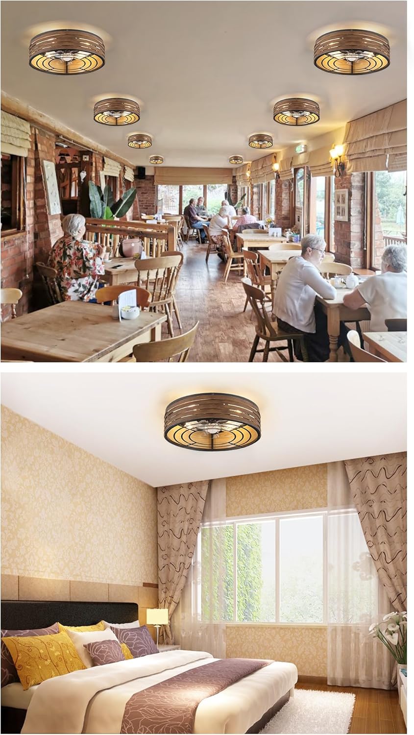 20'' Flush-Mount Ceiling Fan with Light and Remote, Reversible Motor, Perfect for Bedroom, Living room, Kitchen, Outdoor Gazebo, Patio, Low-Profile Design Cage (Wooden Walnut)