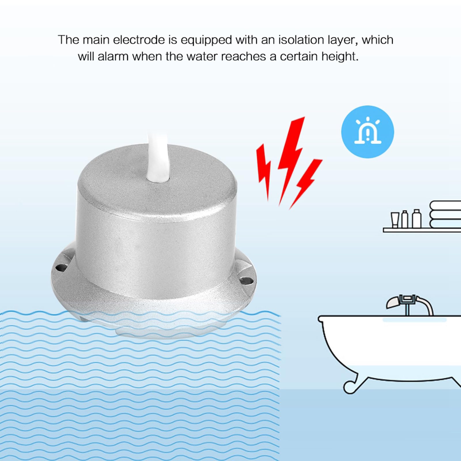 Detector de fugas de agua sensor de agua con cable 12 VDC detector de fugas de inundación 200 g alta sensibilidad -10 ℃-50 ℃ para lugares que necesitan detectar agua de pie