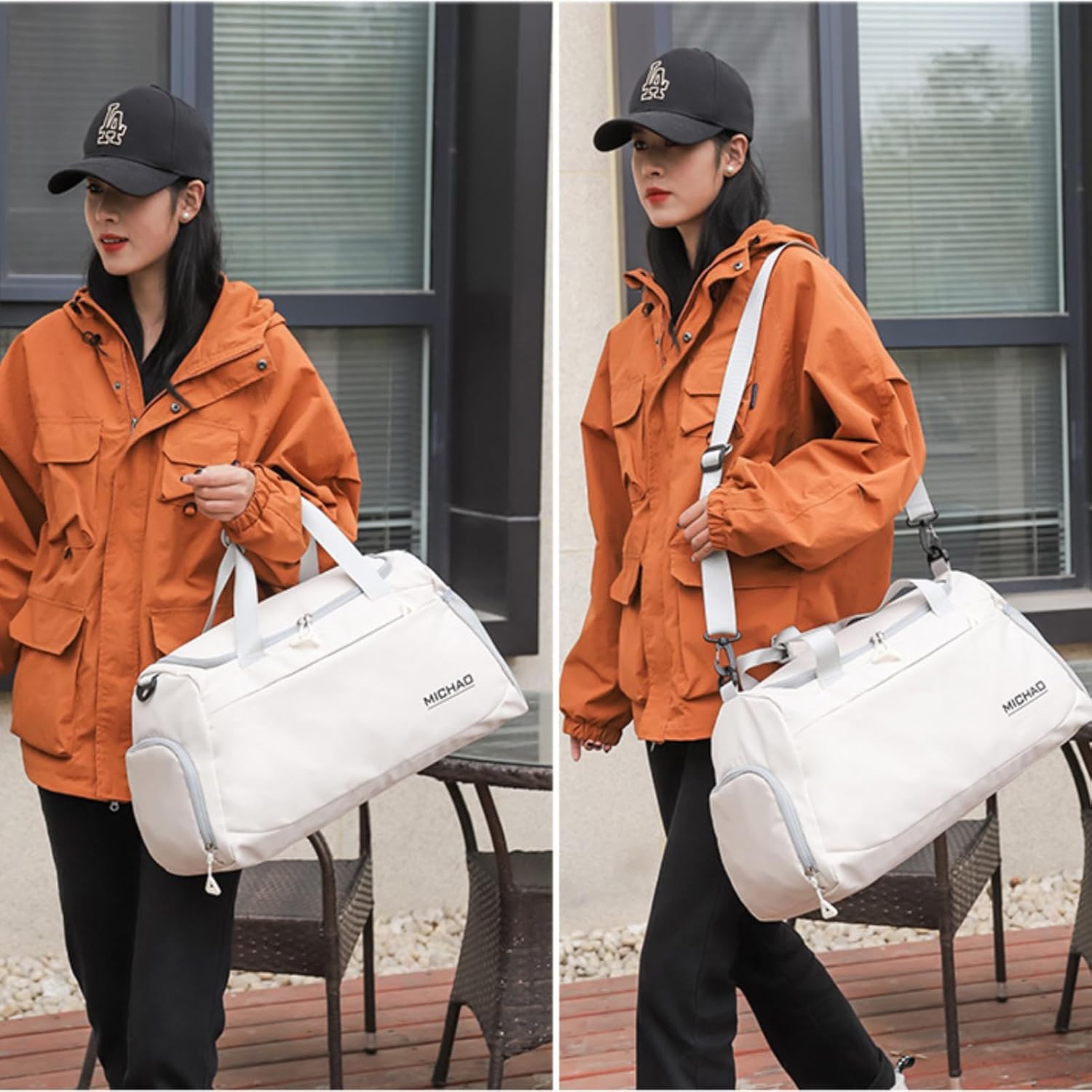 Sports Duffel Bag with Shoes Compartment and Wet Pocket,Gym Bag for Women and Men,Carry-On Bag Waterproof Weekender Bag Luggage Bag Overnight Bag Tote Bags(White)