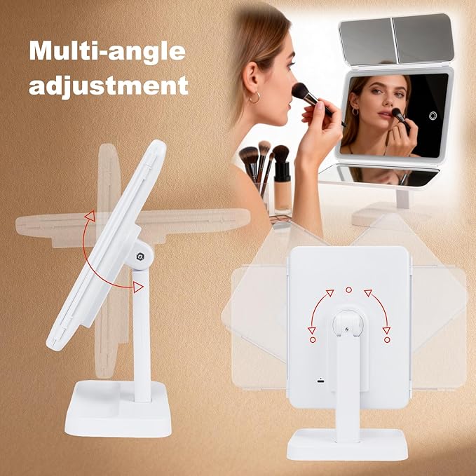 Espejo de Maquillaje Plegable Triple LED con Luz Ajustable miniatura 6