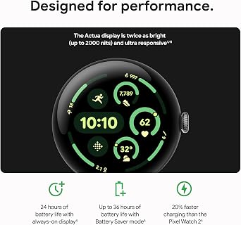 Google Pixel Watch 3 45mm Matte Black Aluminum Case/Obsidian Active BandWiFi GA05785-US