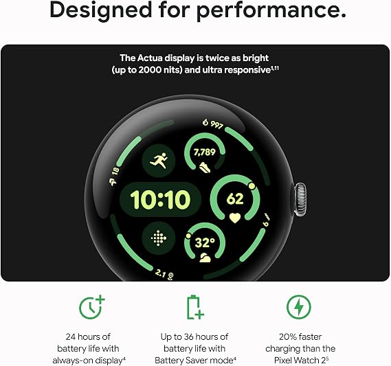 Google Pixel Watch 3 45mm Matte Black Aluminum Case/Obsidian Active BandWiFi GA05785-US