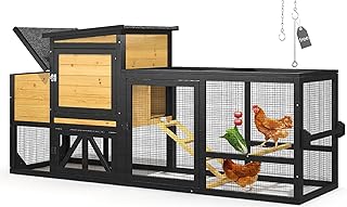 80" Chicken Coop for 2-4 Chickens with Wheels, Outdoor Wooden Hen House w/Nesting Box & Run Cage, Weatherproof for Backyard Poultry Pet Hutch, Removable Tray and Hanging Chicken Feeder