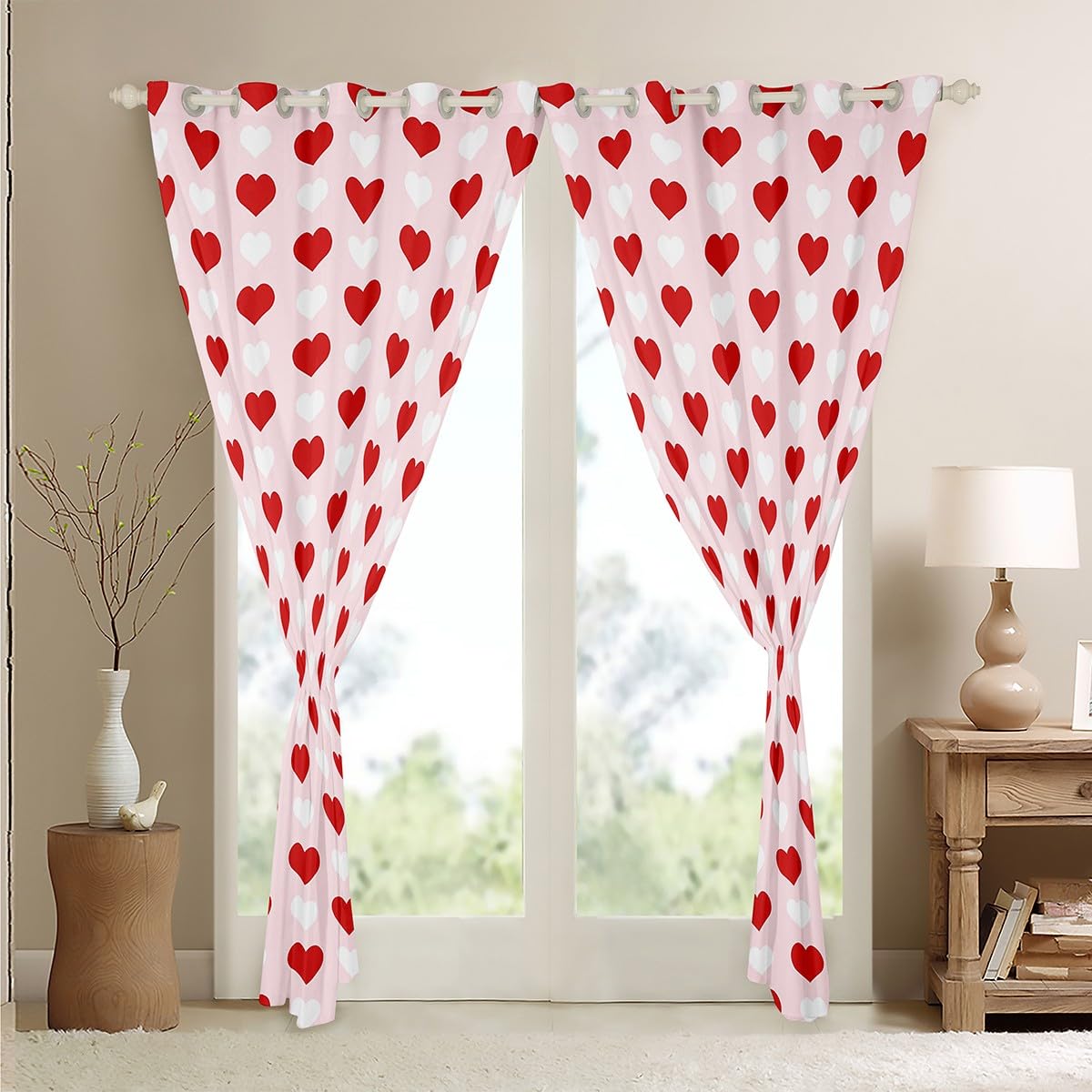 Homemissing Love Heart Blackout Curtains for Kids, Red White Darkening Drapes With Cute Pattern for Valentine's Day (2 Panels - Image 4