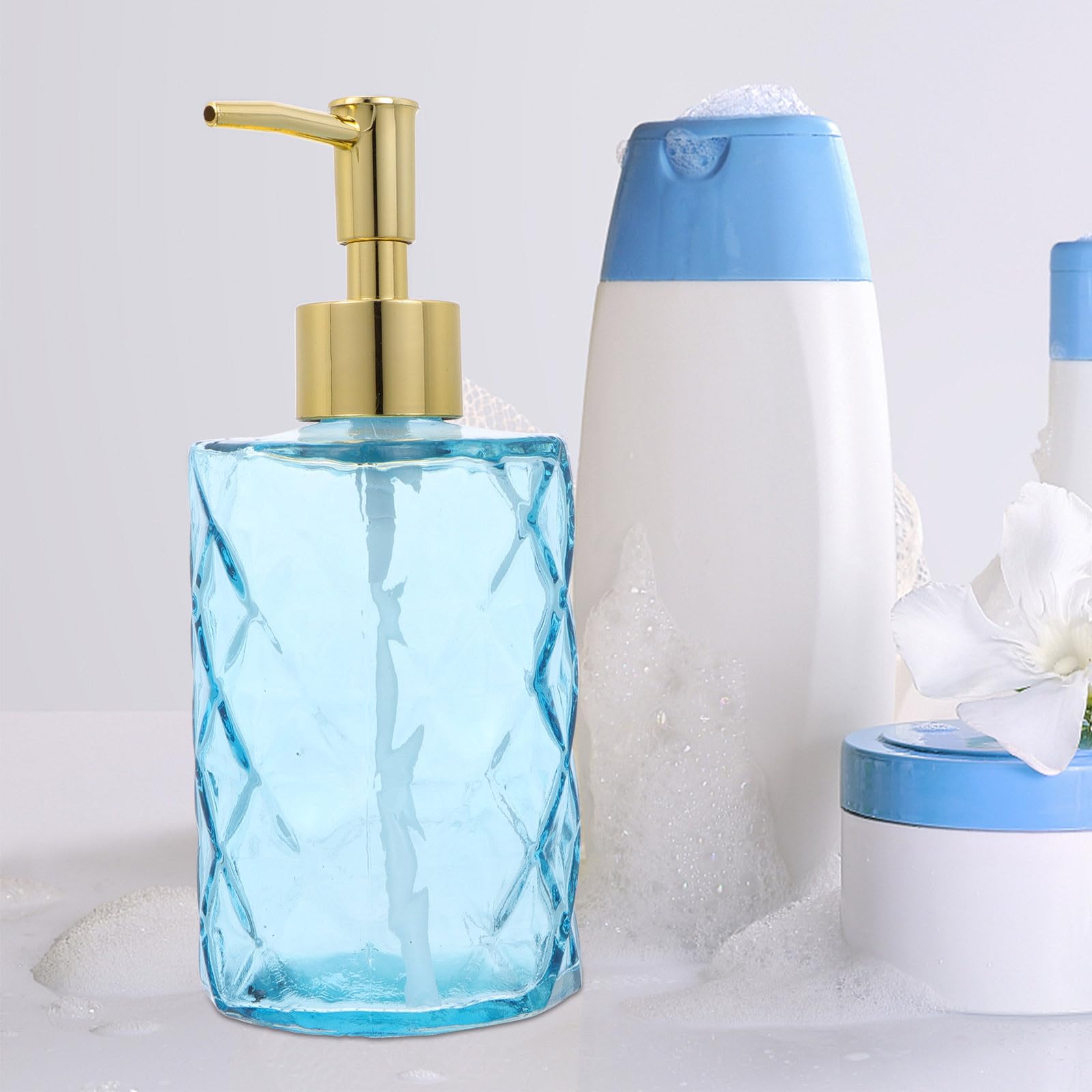 Healeved 3 Stück Glas Pumpflaschen für Shampoo und Duschgel Wiederverwendbare Reise Spenderflaschen mit Pumpe für Bad und Unterwegs Farbig Pfauenblau Rosa Violett