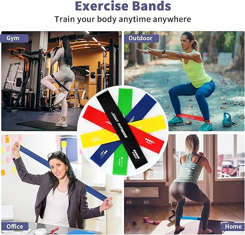 Miniatura 6 de Bandas de resistencia de látex con guía de instrucciones y bolsa de transporte, juego de 5, bucle de ejercicio para gimnasio en casa, ejercicio de