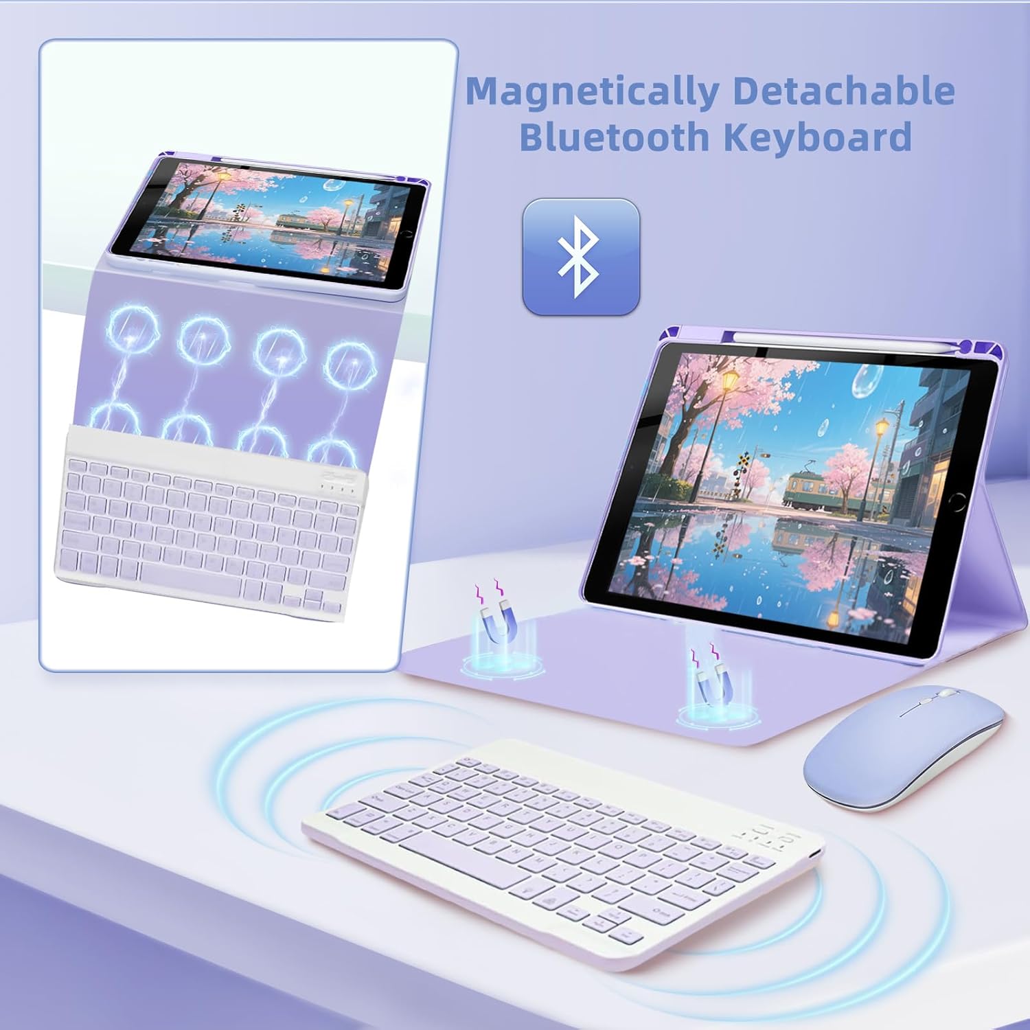 Keyboard Case for iPad 9.7 (6th Gen 2018 / 5th Gen 2017) / Pro 9.7 inch (2016) - 7 Colors Backlit Keyboard Cover and Mouse (Light Purple) - Image 7