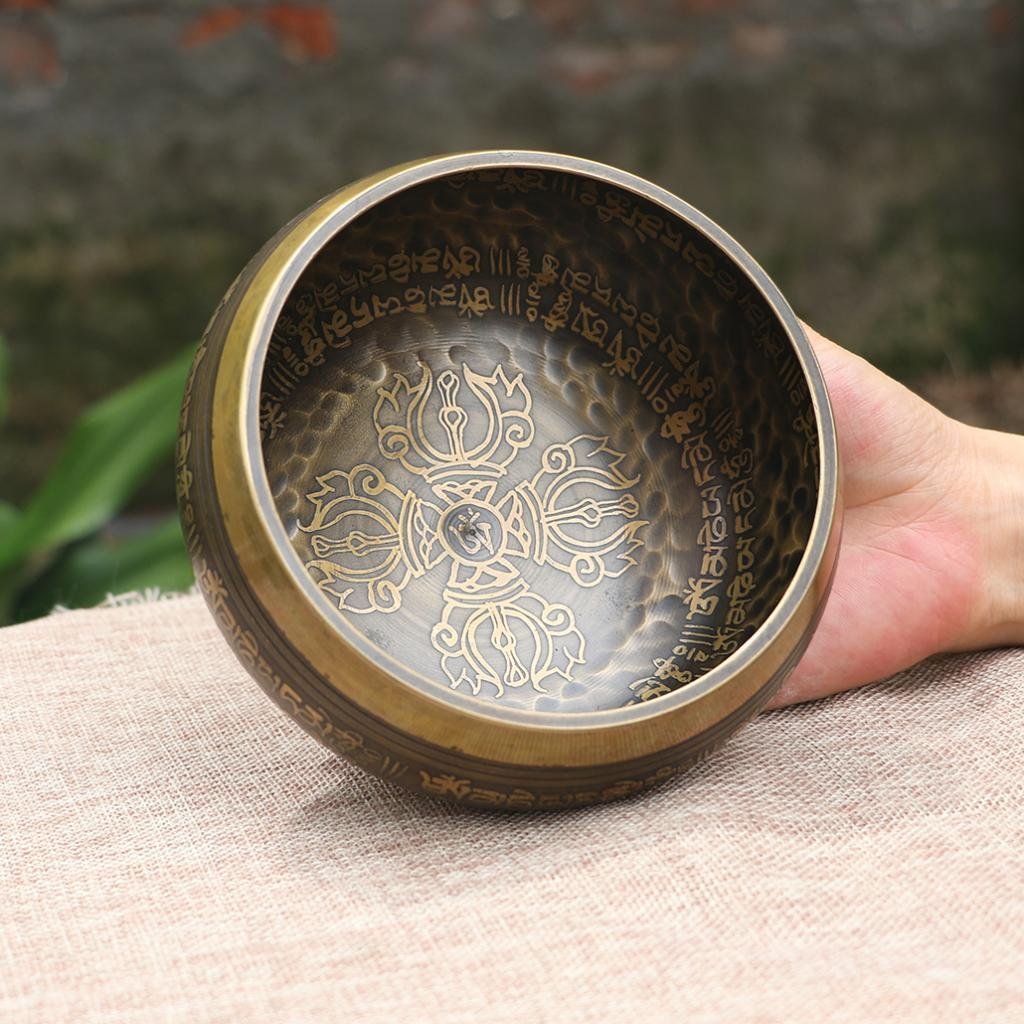 Campana tibetana tibetana, in rame, con martelletto e cuscino