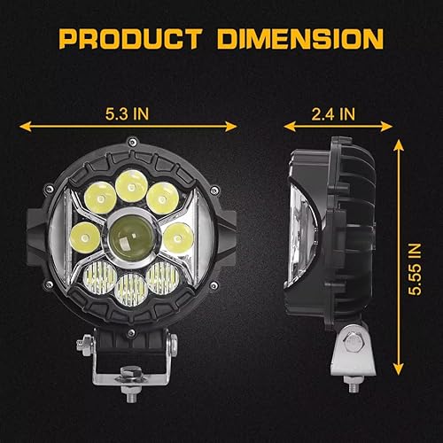 Miniatura 2 de Luz de conducción LED redonda de 5 pulgadas, barra de luz LED de 80 W con soporte de montaje para SUV, camión, ATV, SUV, luz de trabajo LED redonda