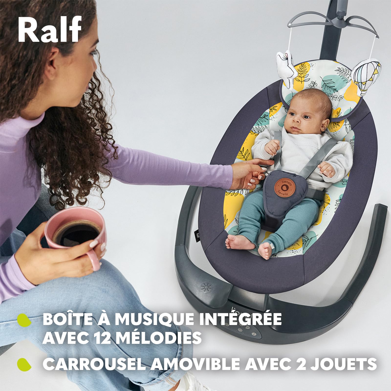 LIONELO Ralf 2en1 balancelle transat télécommande 12 mélodies 5 vitesses balancement blocage dossier réglable minuterie Gris Graphite