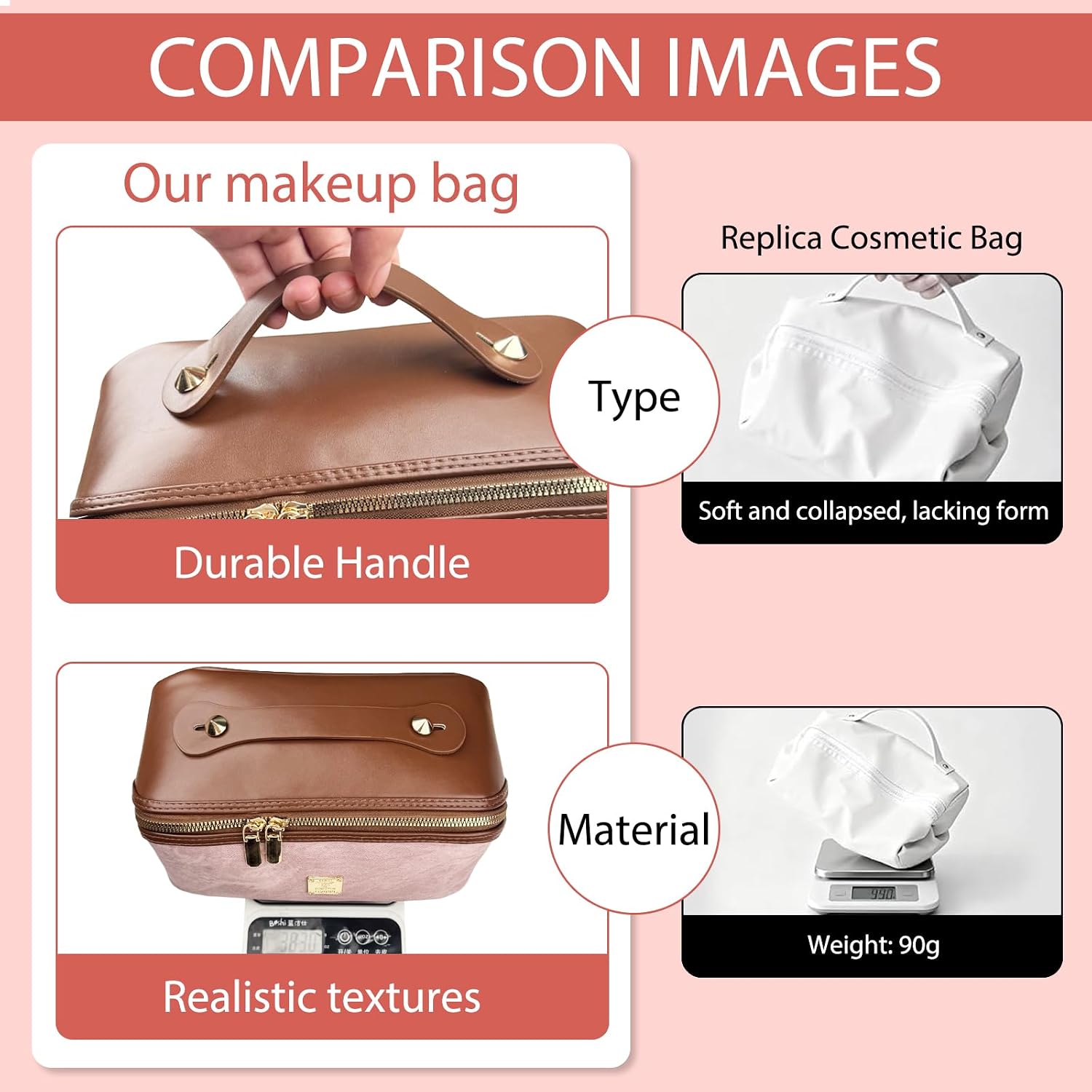 PU Leather Travel Makeup Bag for Women, Large Capacity Cosmetic Organizer, Structured Waterproof Travel Toiletry Bag, Portable Handheld Makeup Pouch for Home & Travel