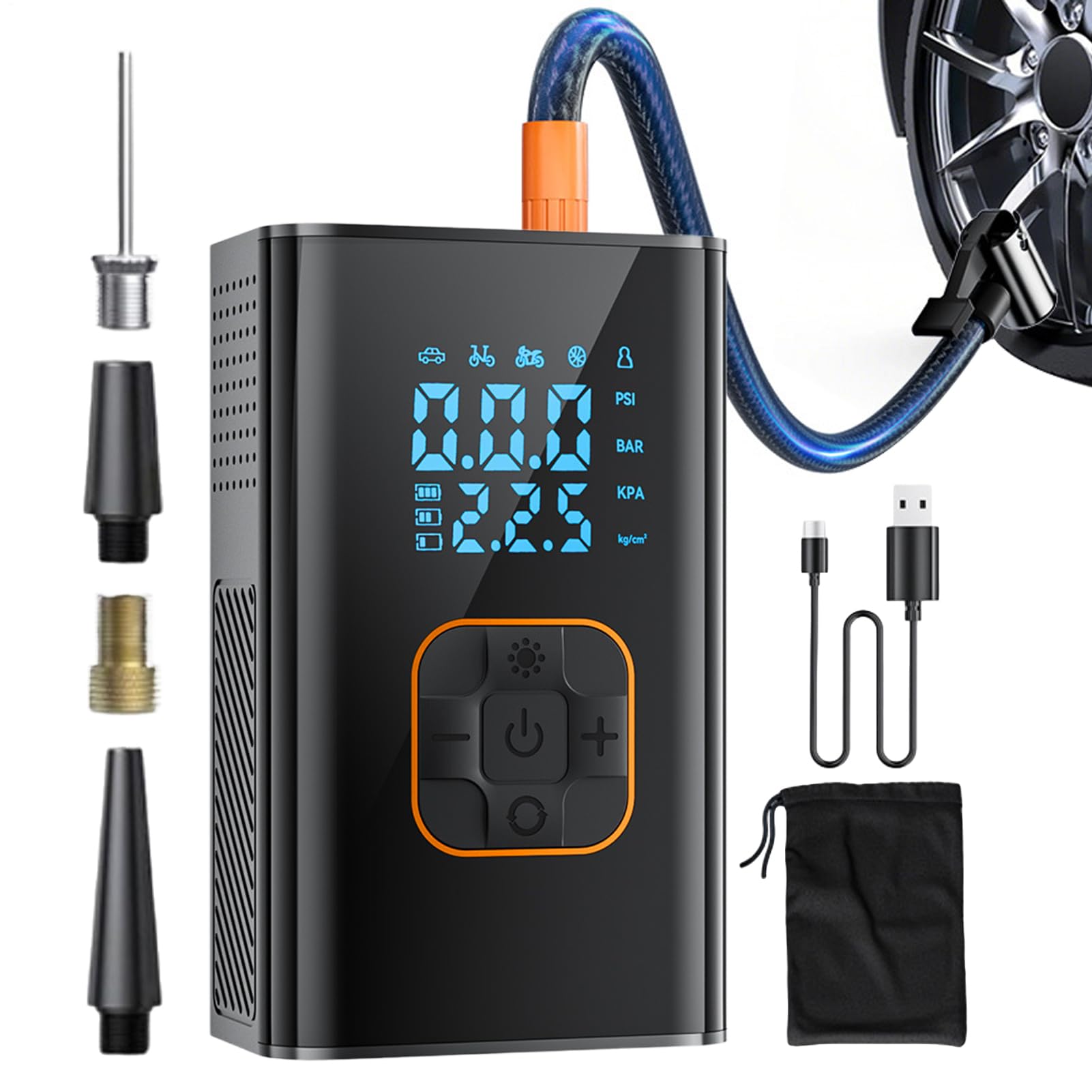 Compresseur d'air portatif puissant de 10,3 bar automatique avec batterie portable intégrée