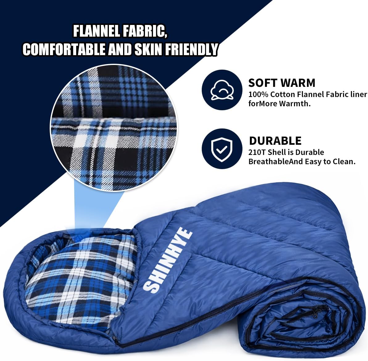 SHINHYE Kids Sleeping Bag for Cold Weather (45°F) - Lightweight, Waterproof & Compact Flannel Bag for Camping. Fits Youth 10-12 Years (4'7" to 5'5")
