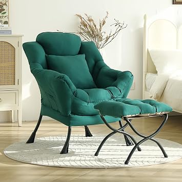 Lazy Chair with Ottoman Modern Lounge Armchair with Pillow Leisure Sofa Armchair Set Reading Chair with Footrest for Living Room Bedroom Office Dorm Room Peach Green