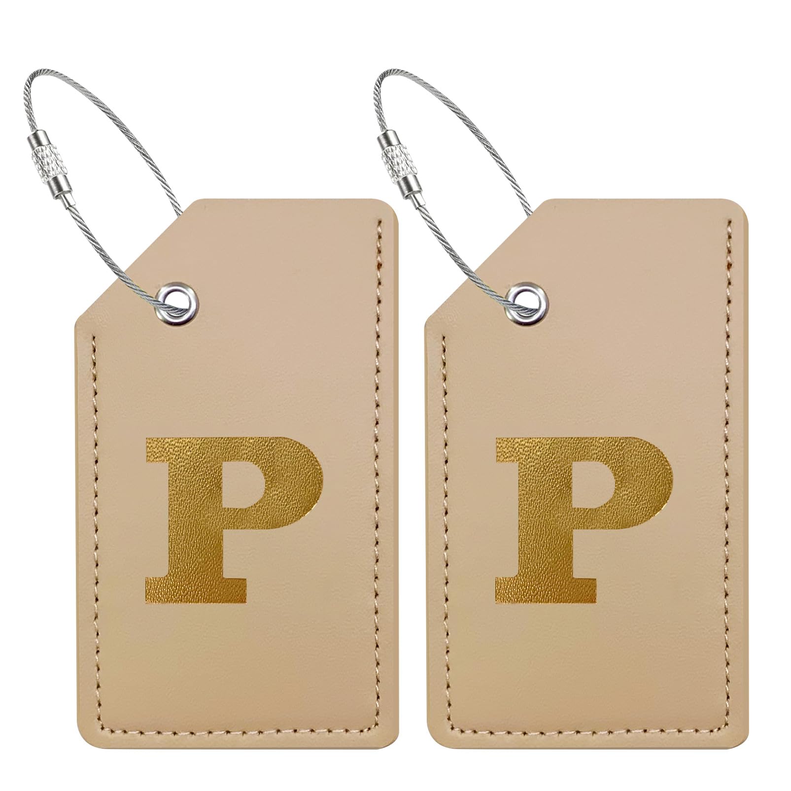 Mziart Luggage Tags for Suitcases, Initial Luggage Tag 2 Pack PU Leather Personalized Suitcase Tags Name ID Labels with Stainless Steel Loops Baggage