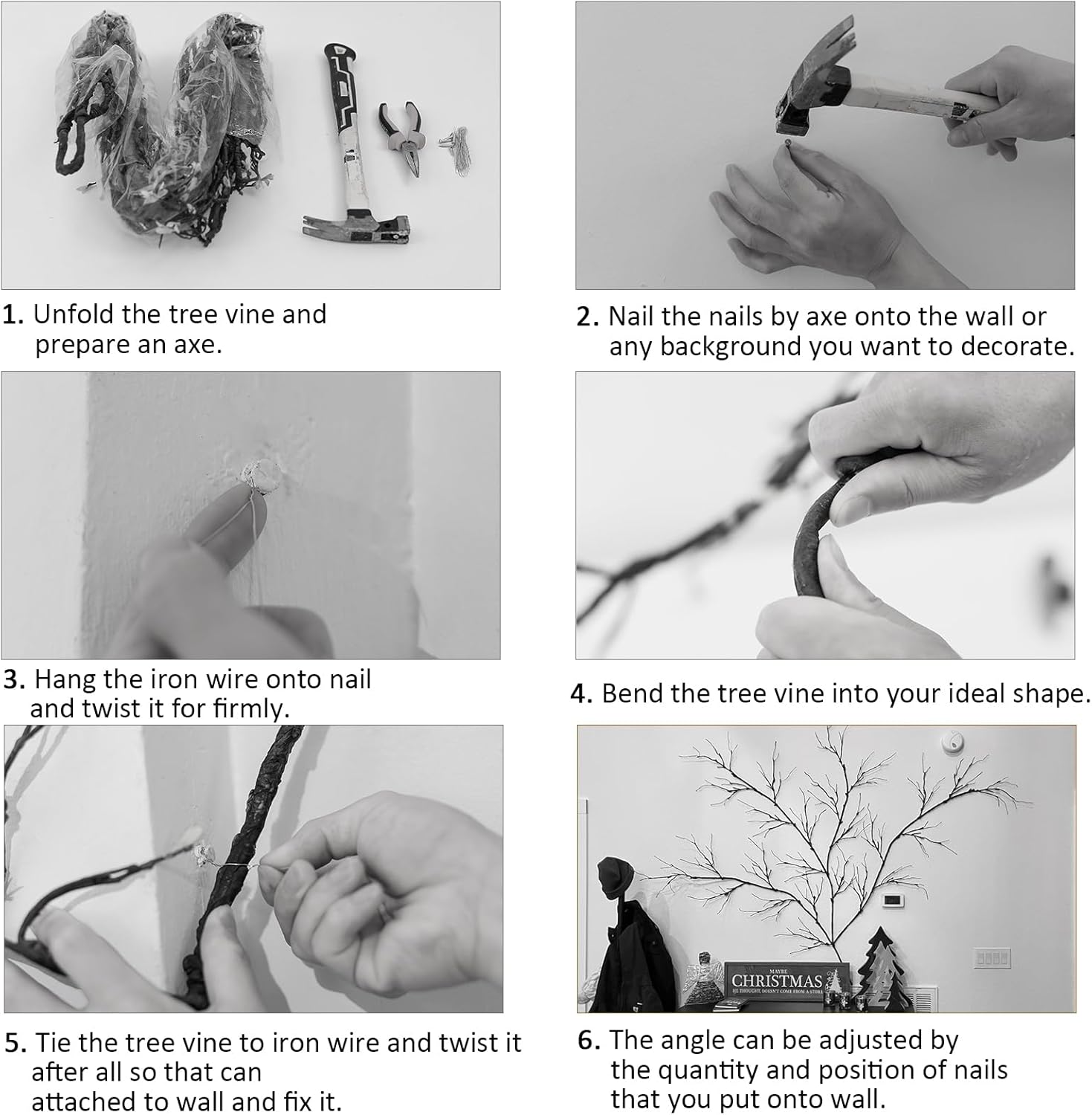 4pcs 63inch Realistic Artificial Bendable Tree Branches Crafts 3D Wall Decor Cherry Blossom Fake Trees Limbs Trunk Hanging Grape Vines Garland for Room Home Garden X'Mas Halloween Party Decoration