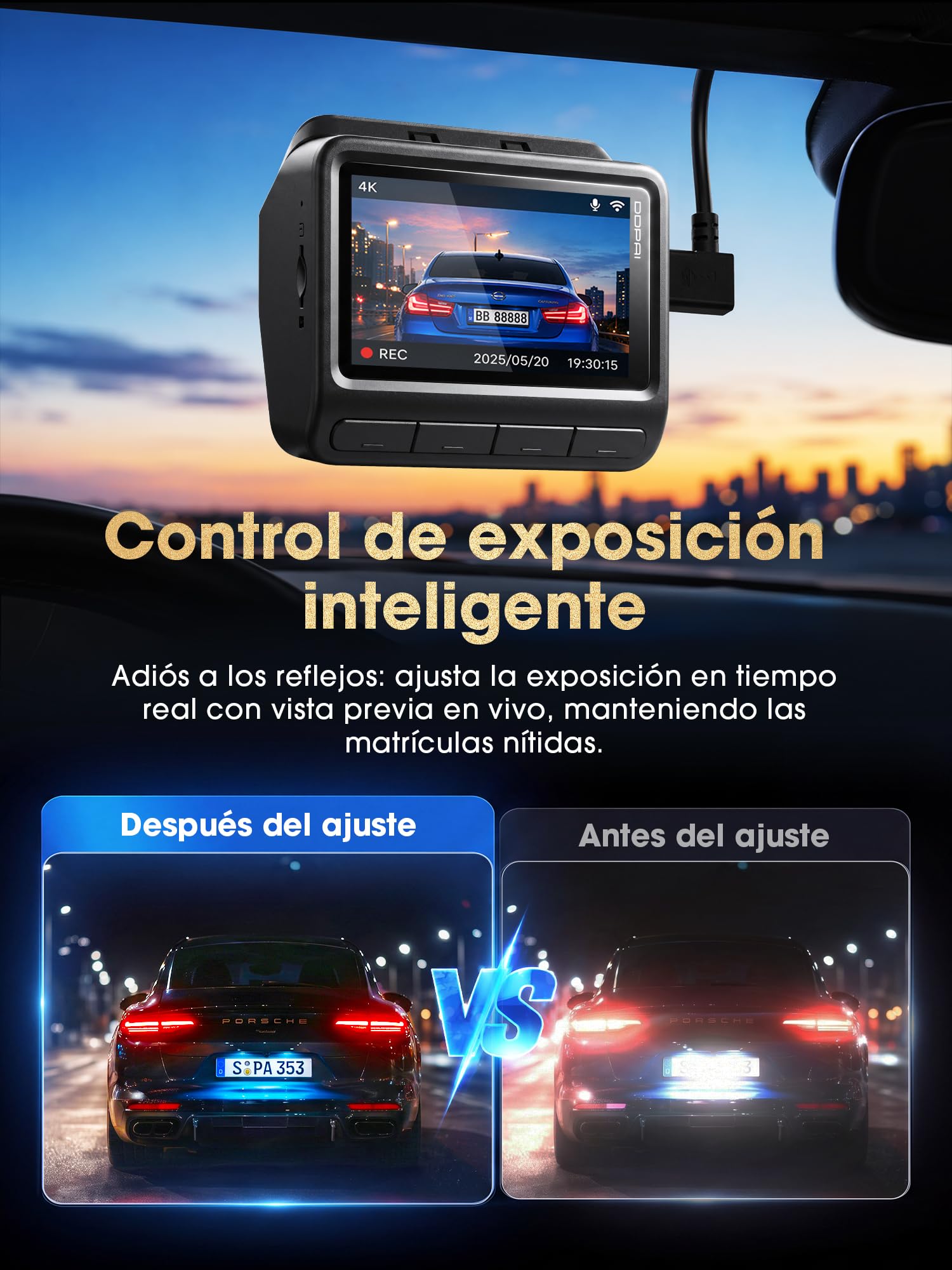 DDPAI Z60 Master 4K+2K Dash CAM Coche, STARVIS2 IMX678, HDR Dual Dashcam, Incluye Tarjeta de 64GB, 5G WiFi6, 2K/60FPS, GPS, 3" IPS, Visión Nocturna IA ISP, Modo Aparcamiento 24h, ADAS, 4G Disponible