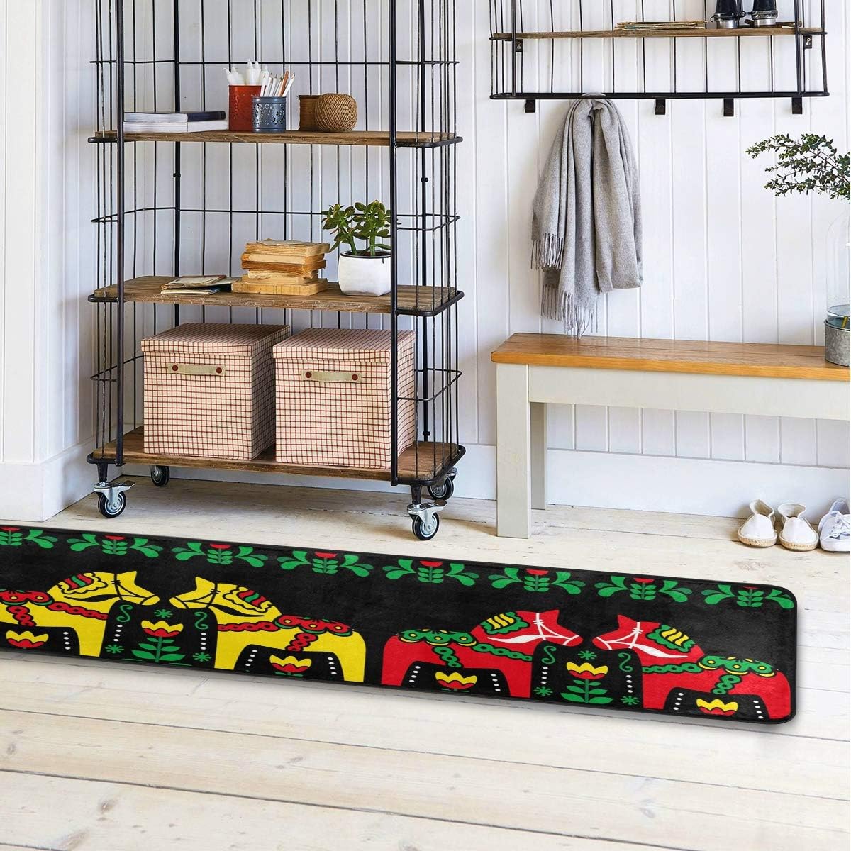 Christmas Swedish Horse Kitchen Rugs Non-Slip Soft Doormats Bath Carpet Floor Runner Area Rugs for Home Dining Living Room Bedroom 72" X 24"