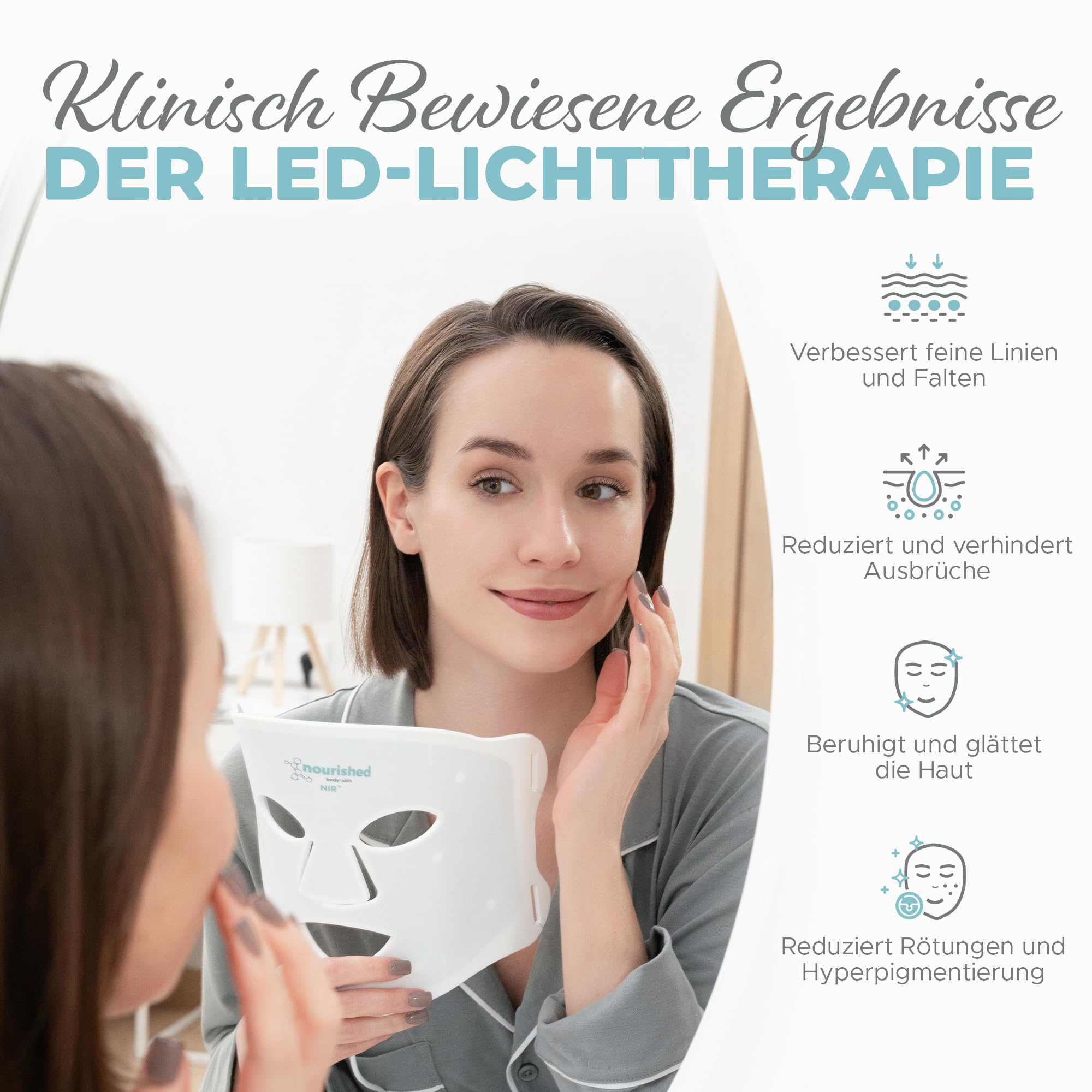 Nourished Bodynskin 7 Farben LED-Gesichts- und Nackenmaske mit Nahinfrarot - Blaues, rotes Lichttherapiegerät für das Gesicht - 912 LEDs - Hautpflege-Werkzeug gegen die Hautalterung