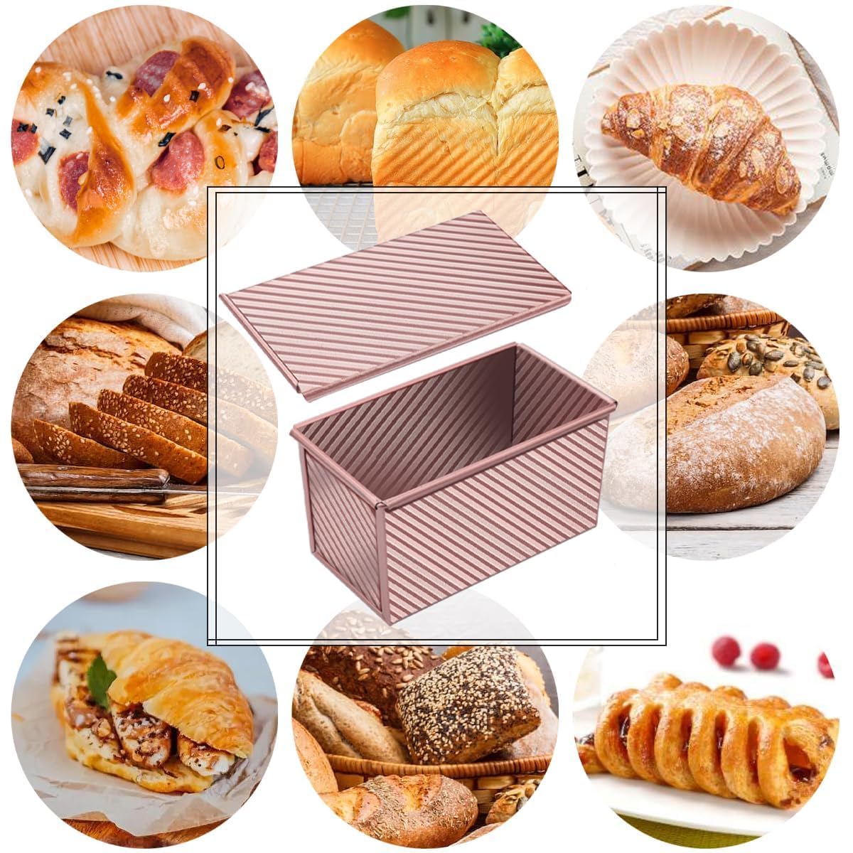 Moule à Pain de Mie en Acier Carbone Or Rose Couvercle Inclus (20,8x12x11cm)
