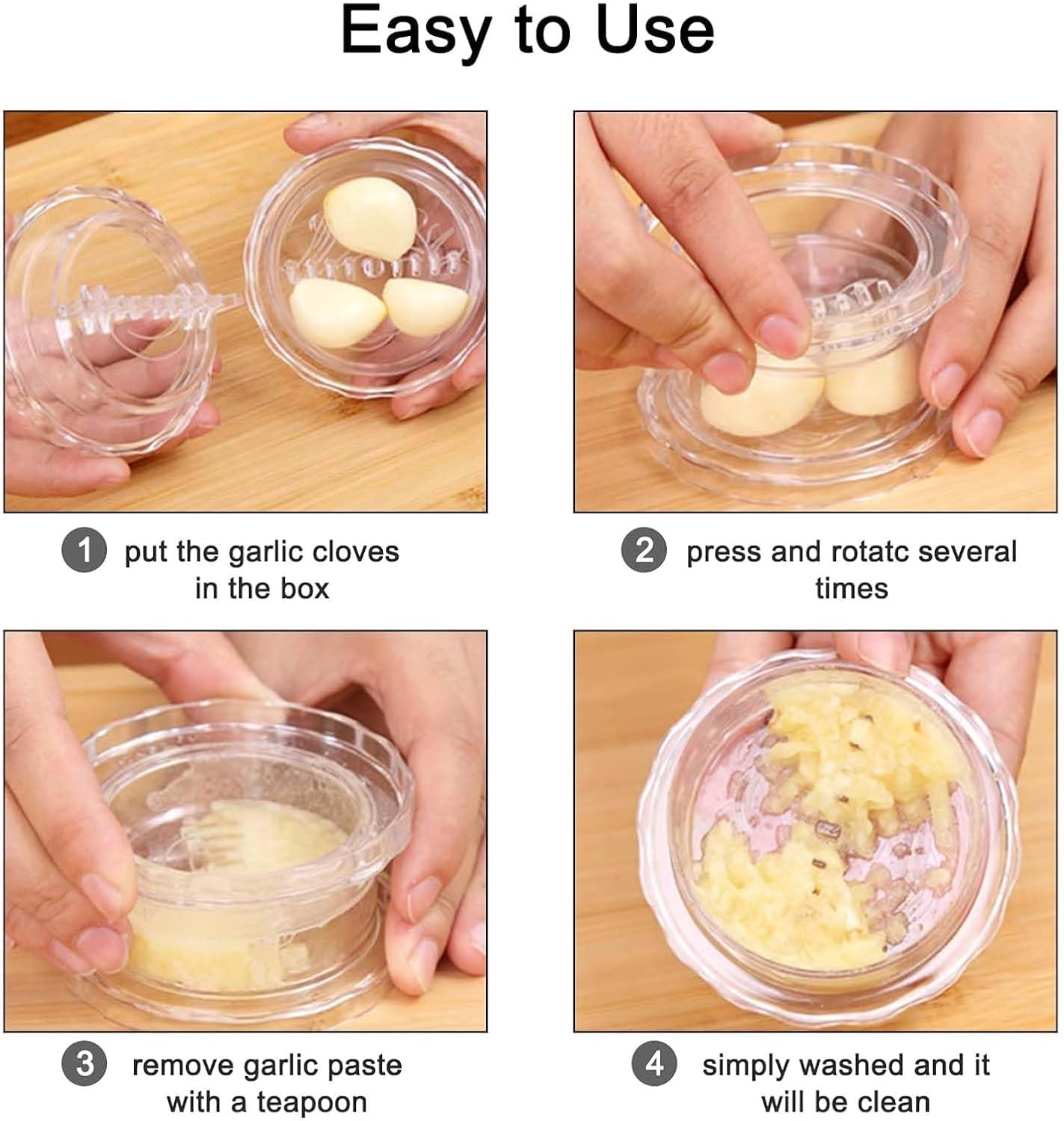 2 Pack Clear Manual Garlic Twister Mincer, Dishwasher Safe Garlic Crusher Press for Ginger, Onion, Herbs & Nuts, Compact Transparent Garlic Grinder for Kitchen Cooking