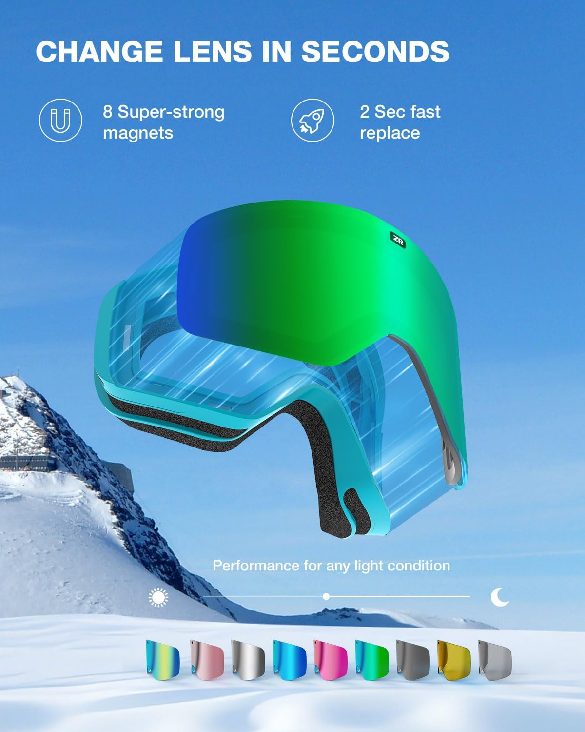 ZIONOR X11 Ski Goggles Magnetic Cylindrical Snowboard Snow Goggles for Men Women - Image 6