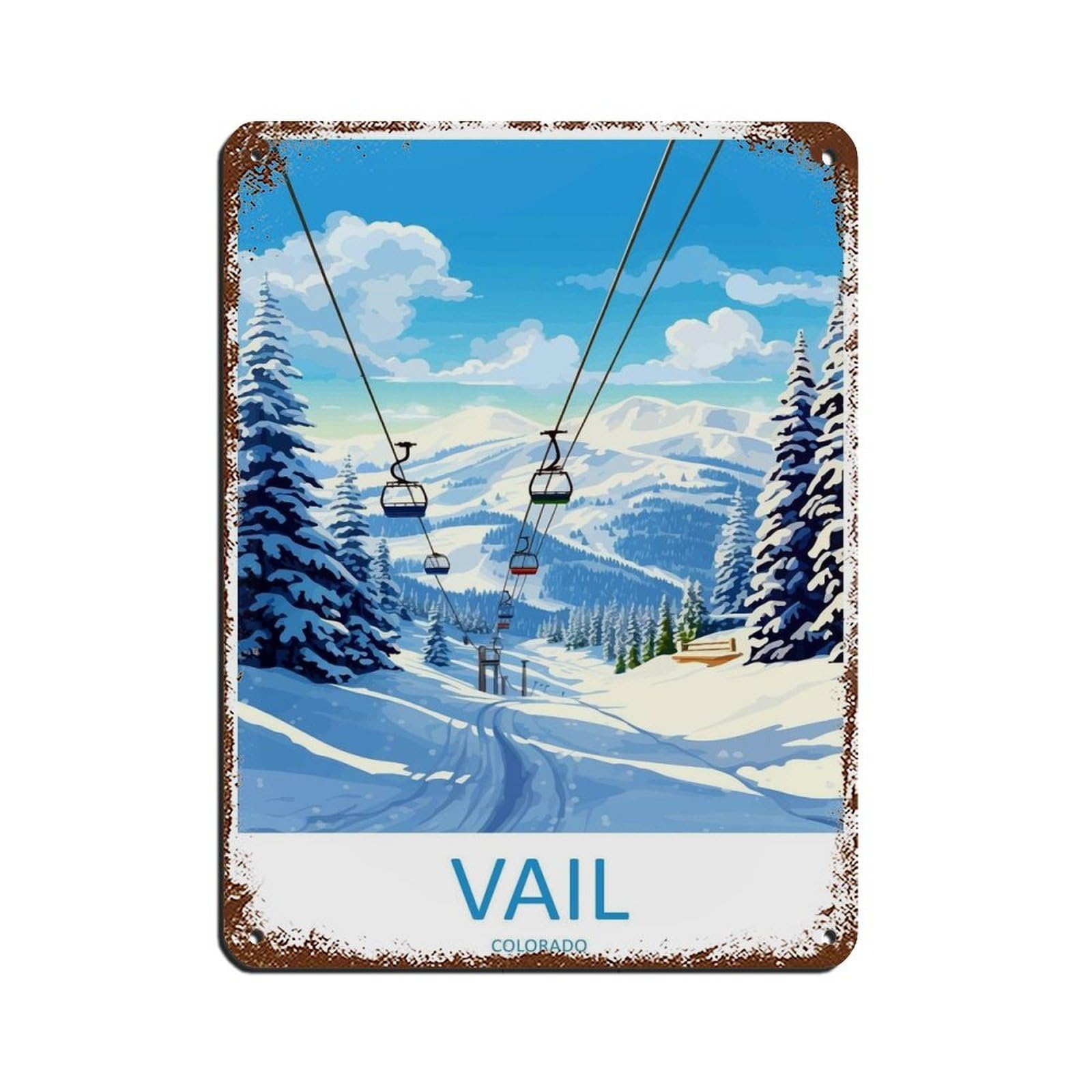 Vail Ski Resort Travel Art Ski Art Lover Gift (4) Retro Poster Metal Tin Sign Chic Art Retro Iron Painting Bar People Cave Cafe Family Garage Poster Wall Decoration 12x16inch(30x40cm)