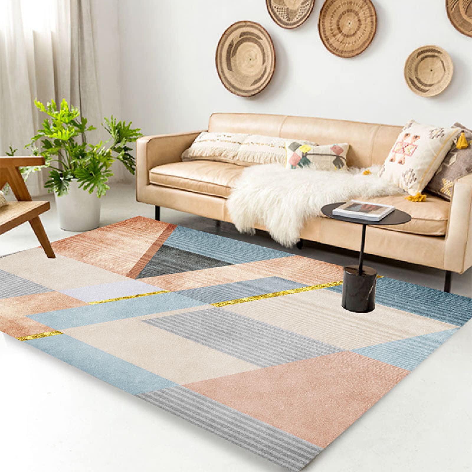 Grand tapis géométrie moderne de qualité supérieure 180 x 200 cm