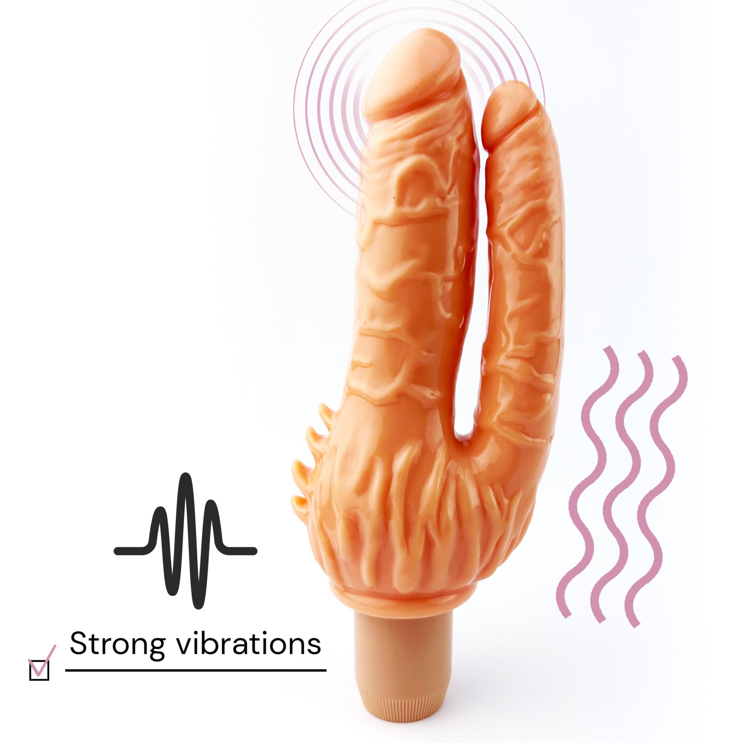 Dildo Realistico Stimolazione Vaginale e Anale Vibratore Doppio TPR Anale 17cm ⌀2.5cm Morbido Impermeabile dildi Vaginale 17.5cm ⌀3,7cm Doppio Dildo con Vibrazioni Regolabili FOPS D40