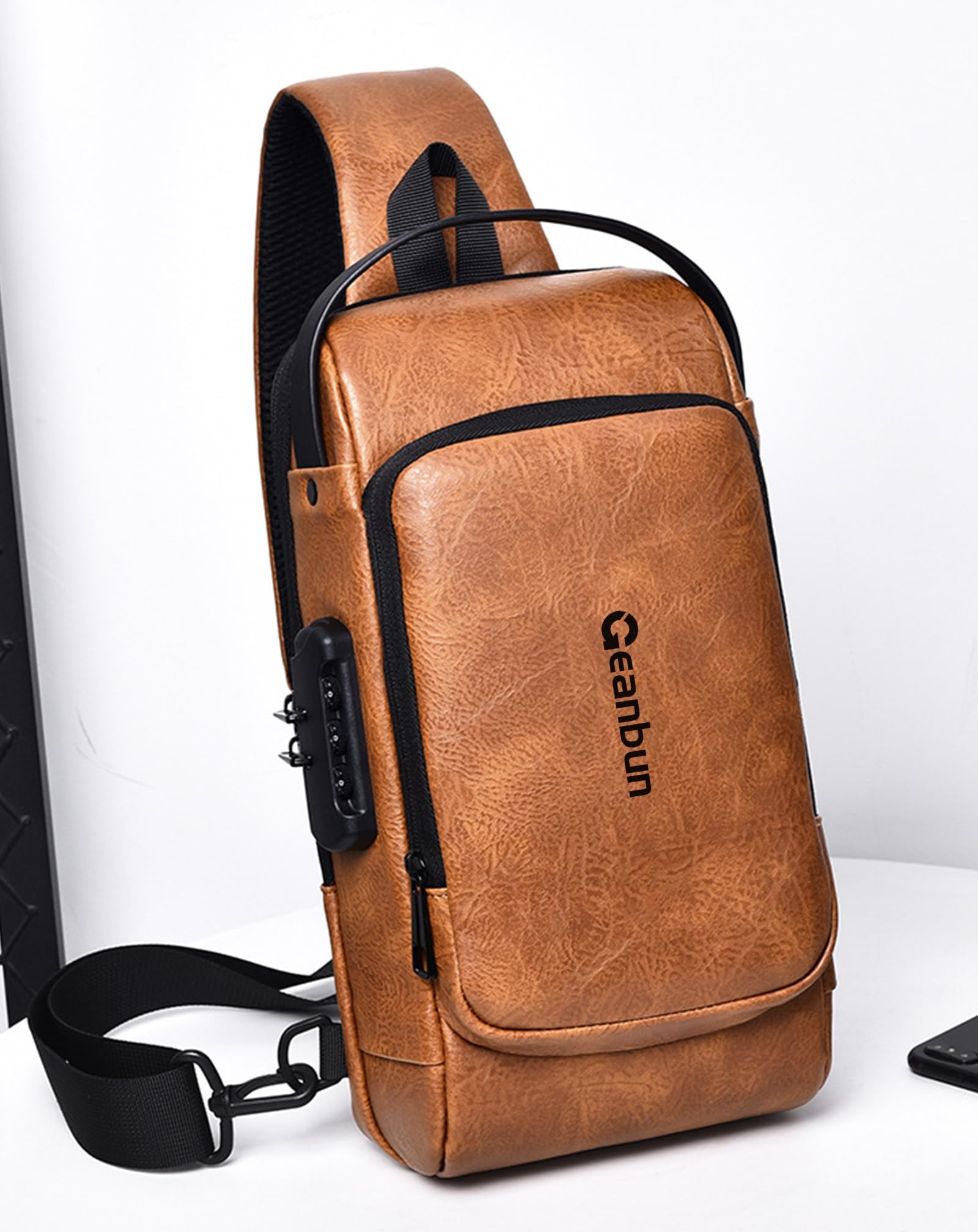 Mochila cruzada USB antirrobo para hombre, mochila impermeable para el pecho, Marrón-2, Moda 2