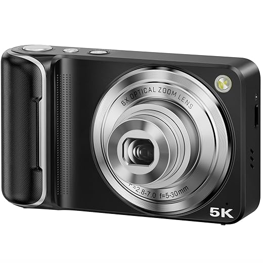 5K Digital Camera for Photography with 6X Optical Zoom, 64MP Autofocus WiFi Vlogging Camera for YouTube with Dual Lens, Compact Point and Shoot Digital Cameras with Touch Screen, 32GB Card,2 Batteries