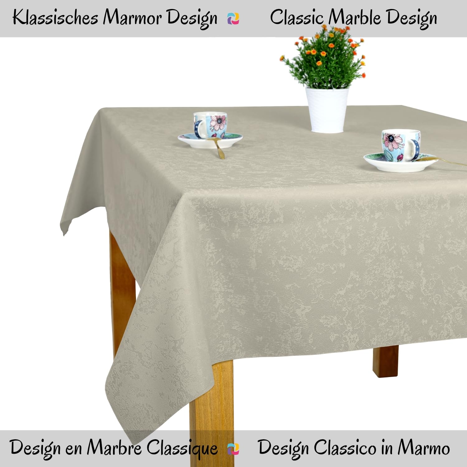 Tischdecke Grau 140x340 cm, Fleckabweisend mit Lotuseffekt Modern Doppelseitig Eleganter Marmor 100% Polyester, U4 Marmor 5297