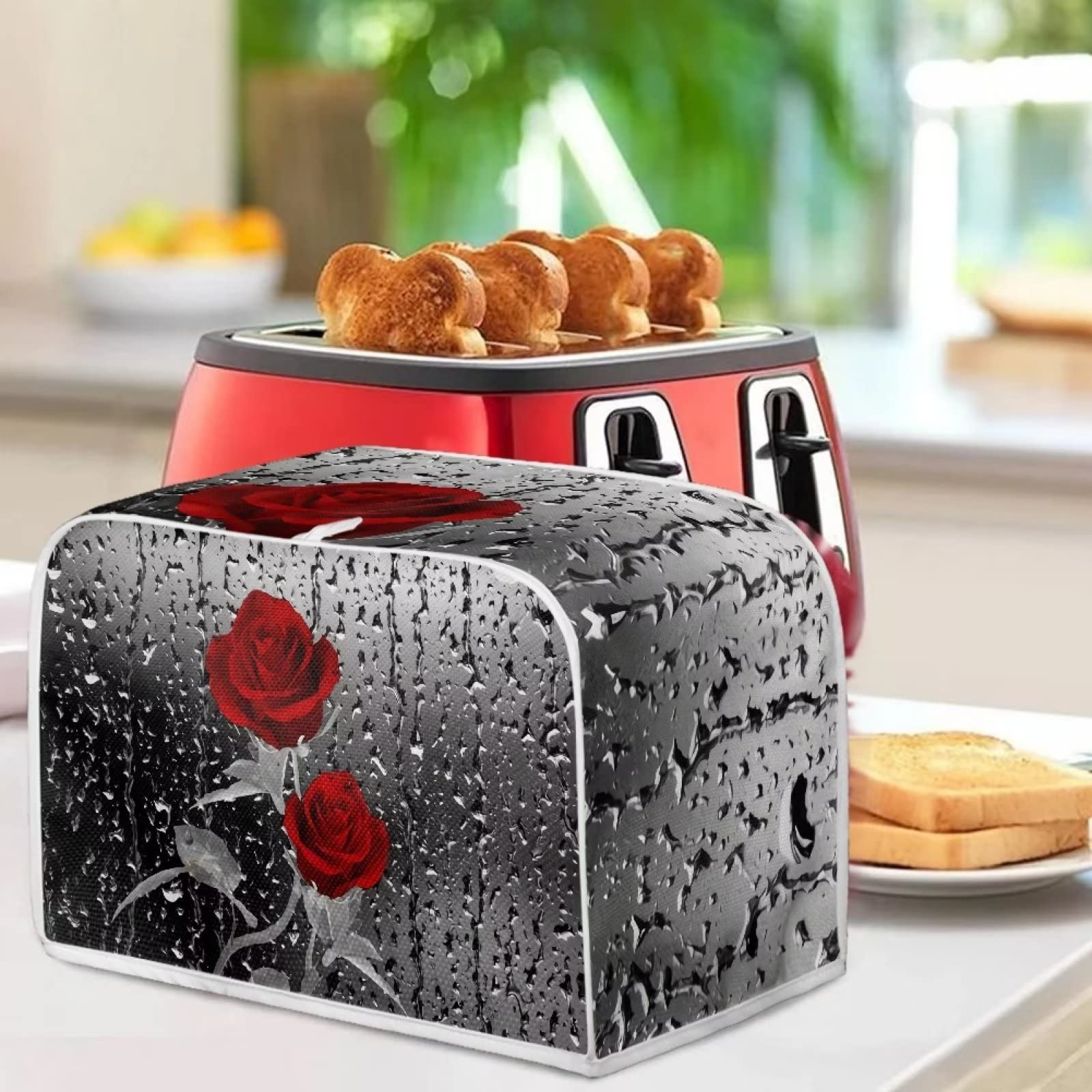 Cute Toaster Cover With Rose Print - Dust Protector For 4-Slice Long Slot Toasters