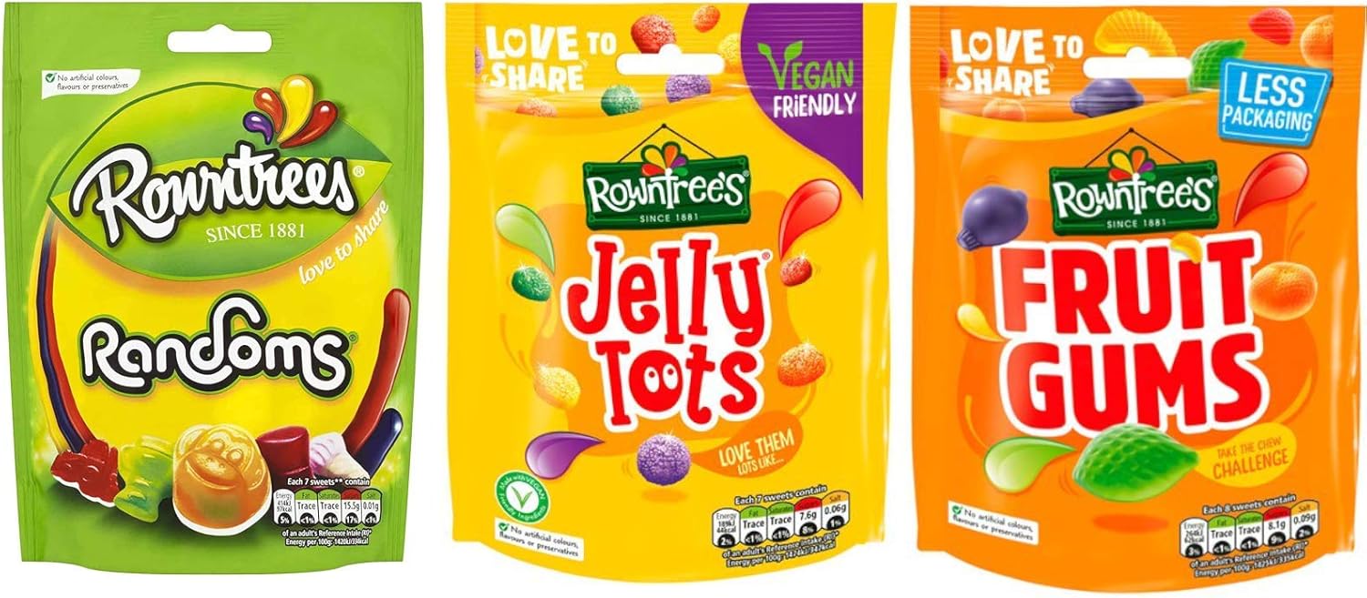 Rowntrees Fruit Gums, Jelly Tots & Randoms for Sharing 150g Pouches x