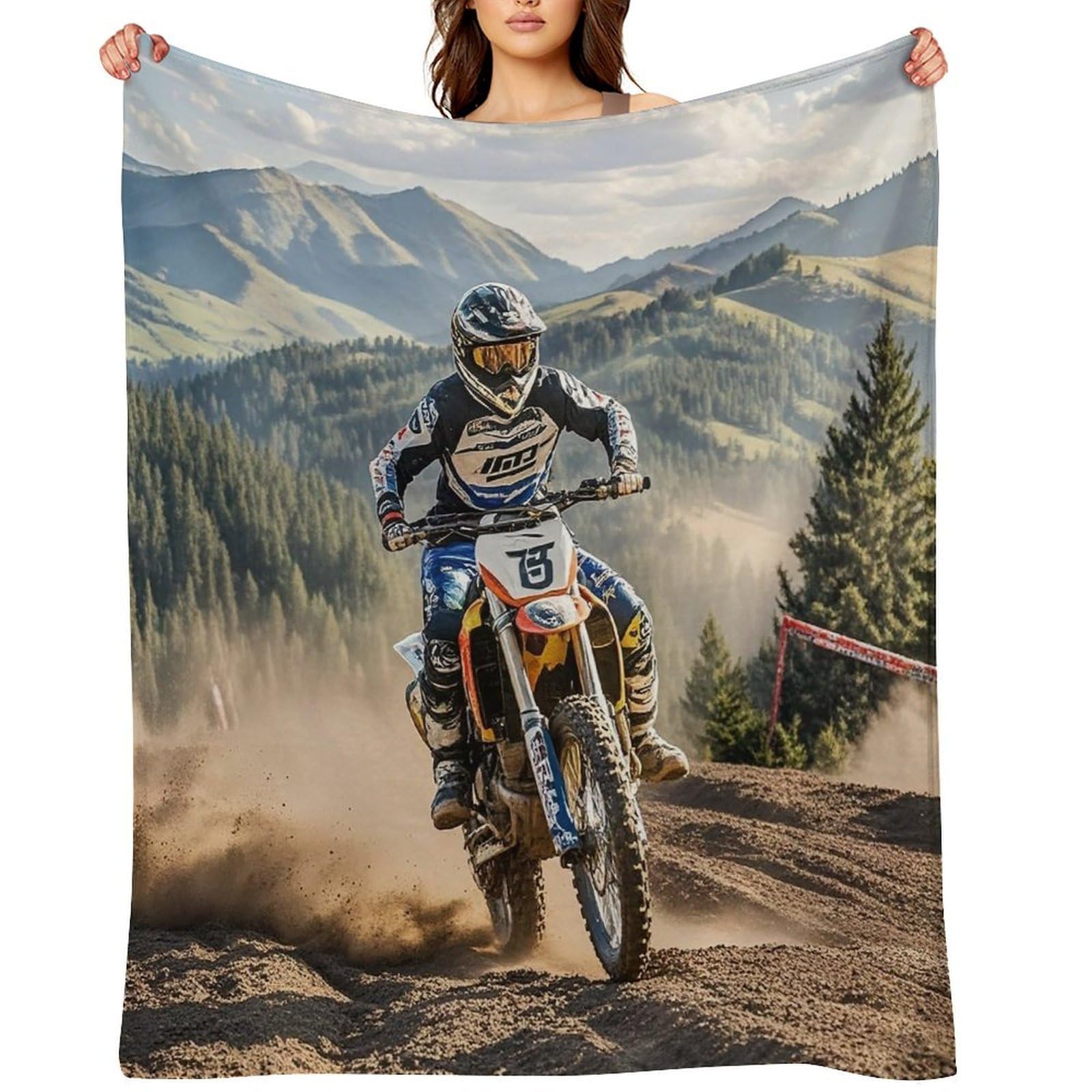 Flannel Motocross Throw Blanket for Couch Super Soft Fuzzy Cozy Flannel Blankets No Shed No Pilling FAnti-Static Winter Bed Blanket Decorative and Giftable Blankets