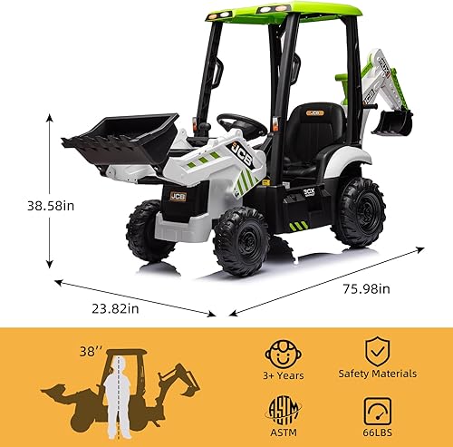 Miniatura 2 de Excavadora JCB de 12V para Montar con Control Remoto, Carro Eléctrico para Niños de 3-8 con Tractor, Bulldozer, Brazo Excavador, Carro para Montar