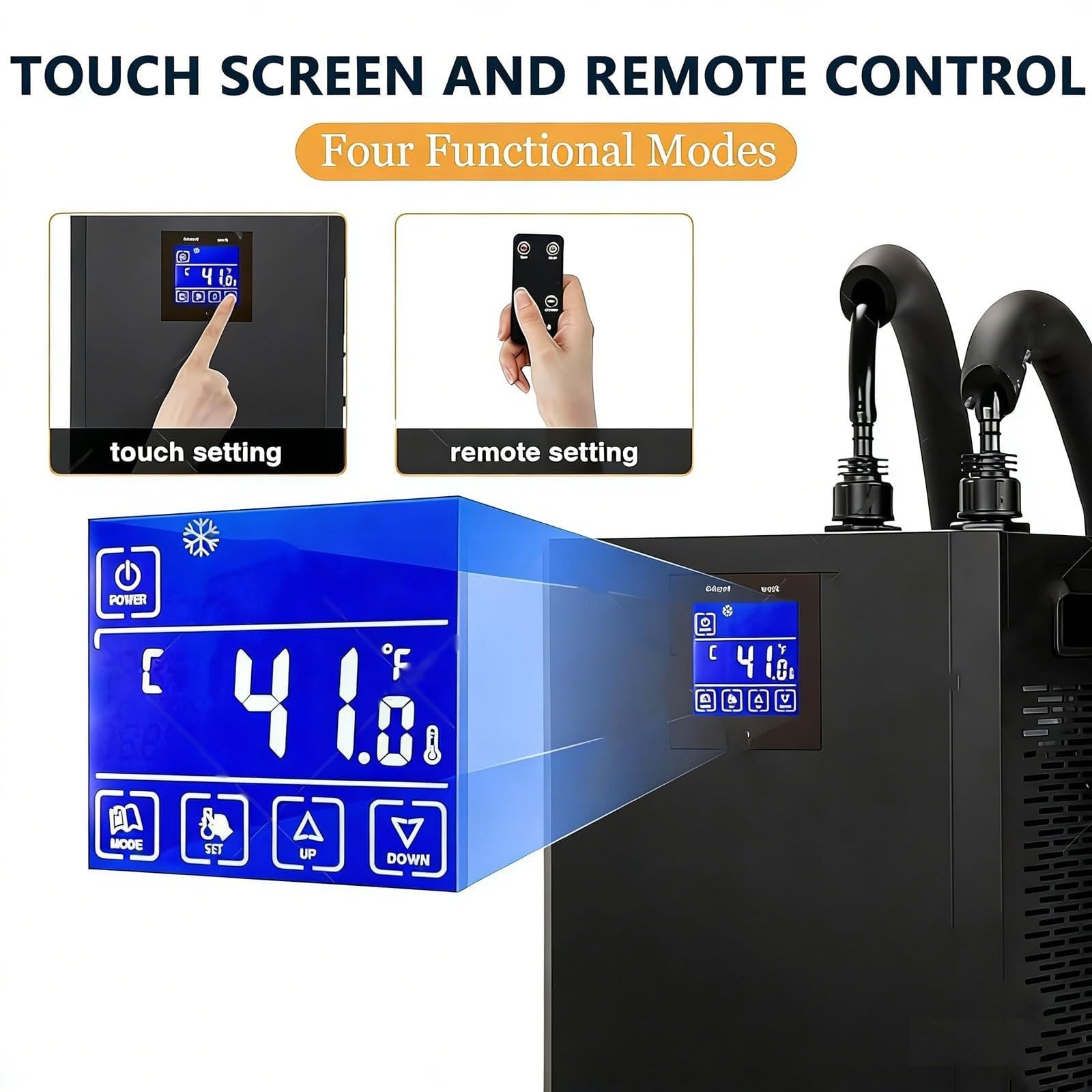 Raffreddatore per vasca di ghiaccio e immersione in acqua fredda, refrigeratore d'acqua da banco con filtro esterno, pompa con filtro, telecomando, schermo touch intelligente, bassa rumorosità