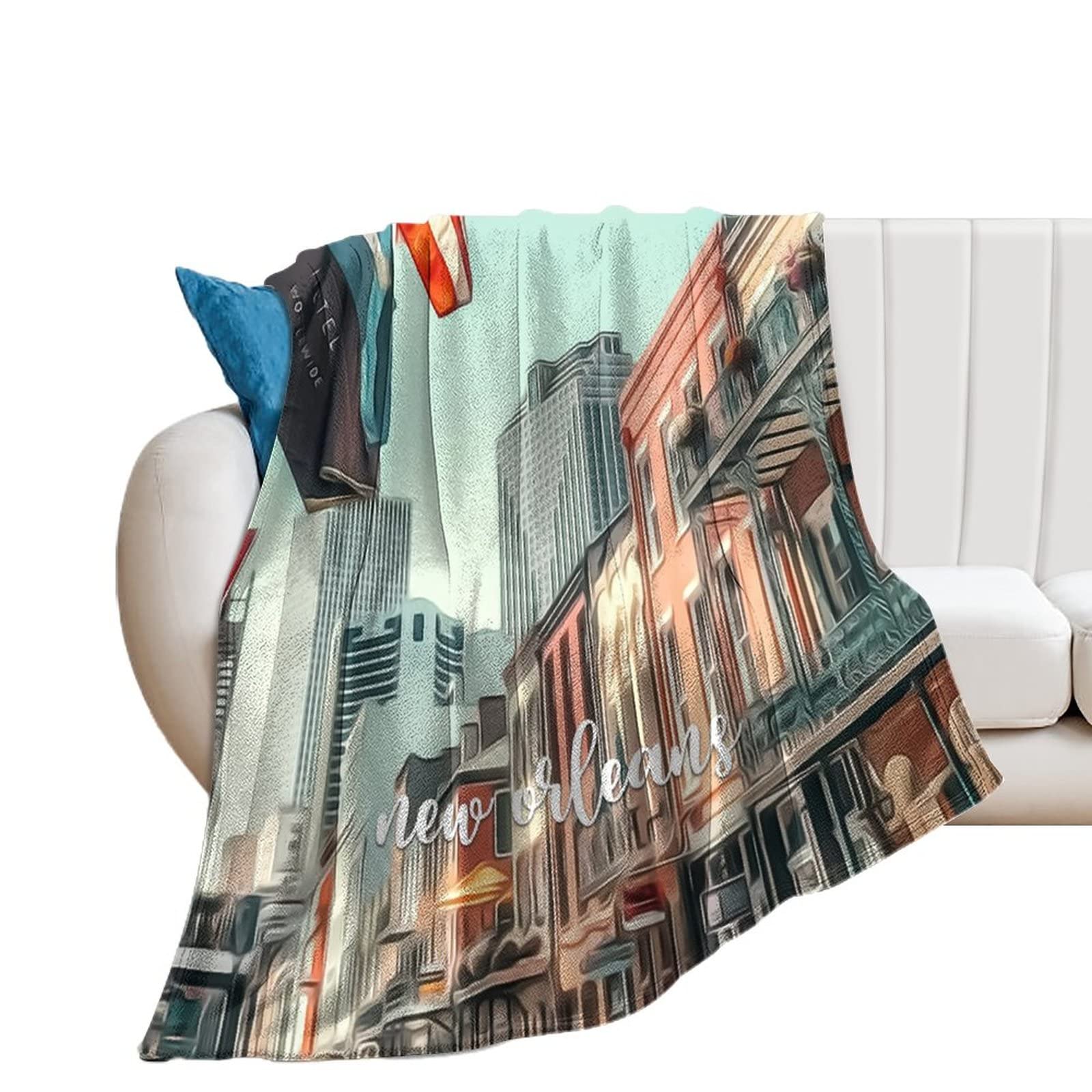 Couverture en flanelle légère pour voyage et camping paysage urbain