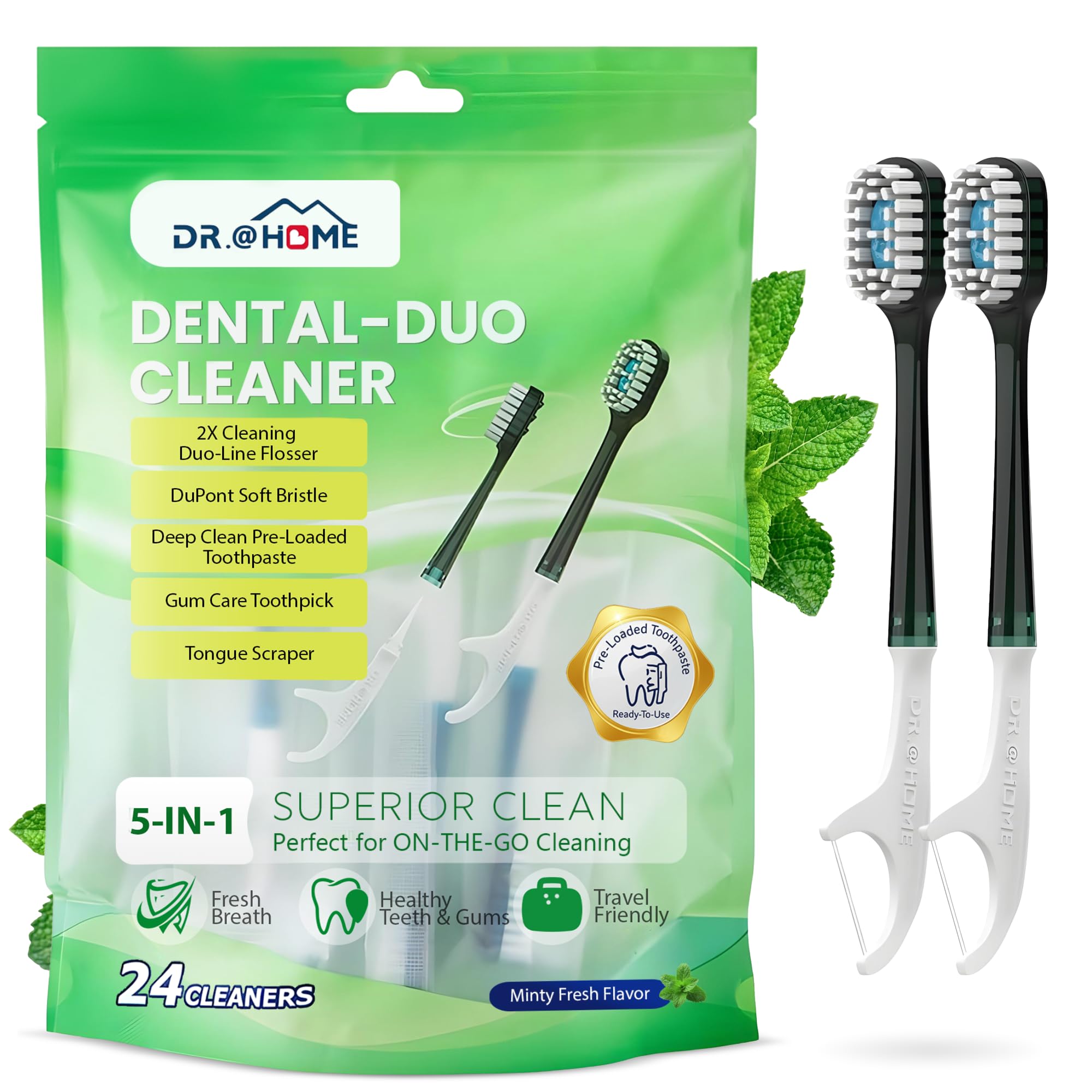 Disposable Travel Toothbrush on The go Oral Care Set Prepasted Mini Toothbrush 5 in 1 Mint Paste Soft
