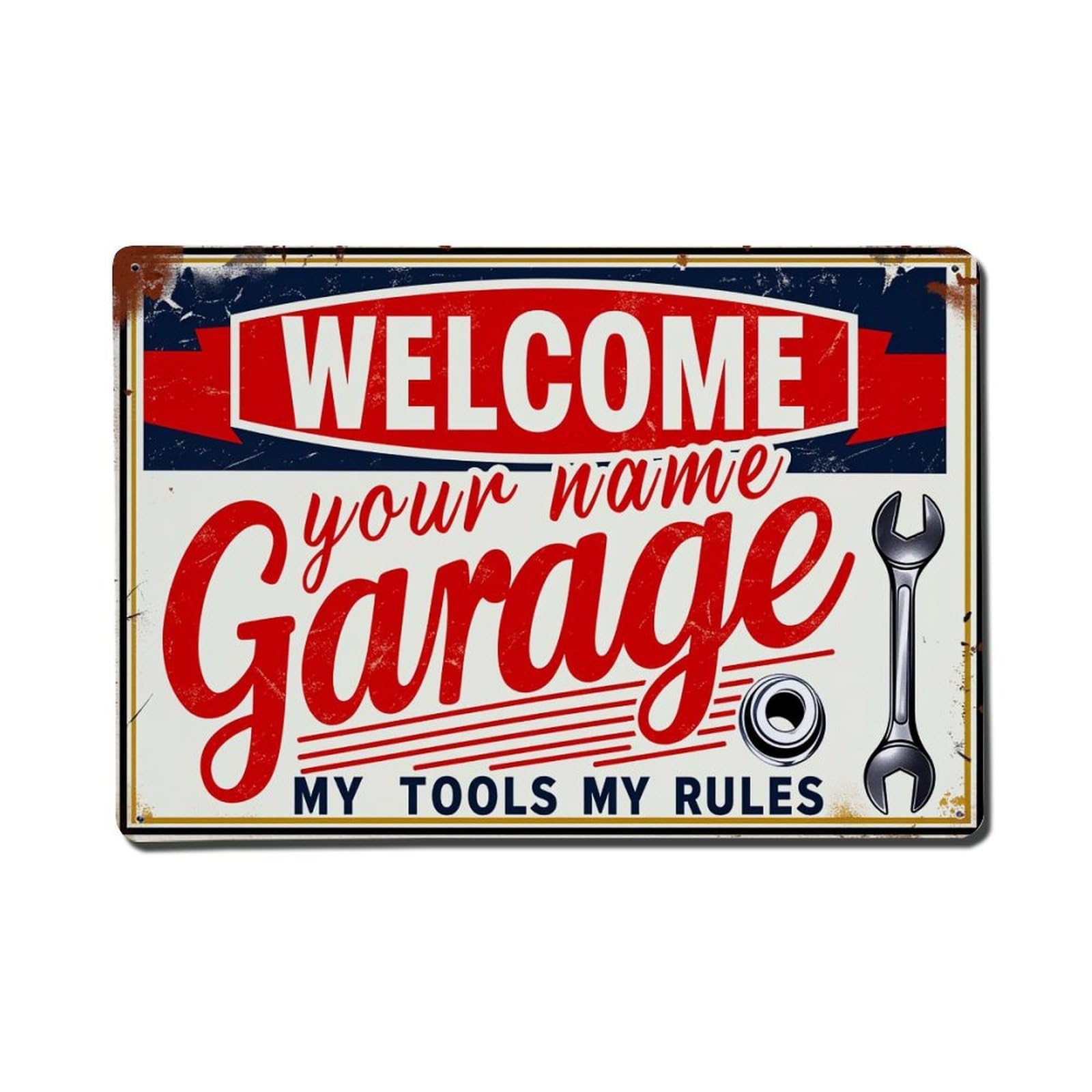 Welcome Your Name Garage Sign Tin Sign Vintage Metal Poster, Home Bar Garage Man Cave Cafe Indoor & Outdoor Wall Decoration 8x12Inches