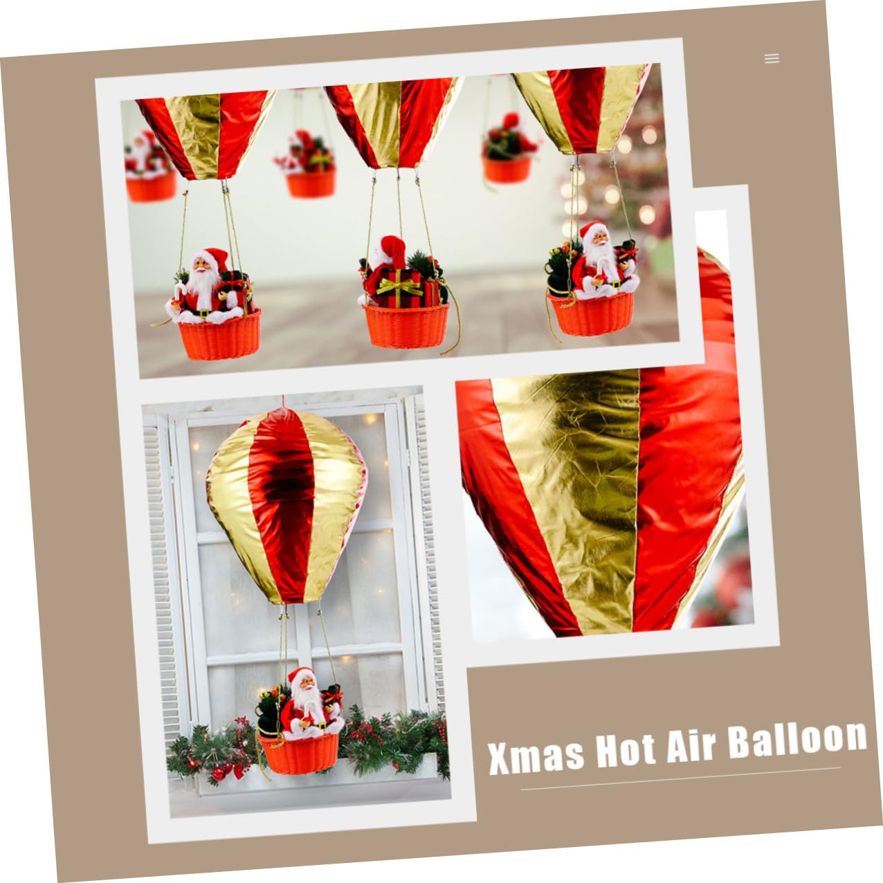 Santa Weihnachtsdeko Heißluftballon Ornament Hängende Deckendekoration aus Sicherem Material Farbenfrohes Weihnachtsfest Ornament für Hotel Kaufhaus und Zuhause